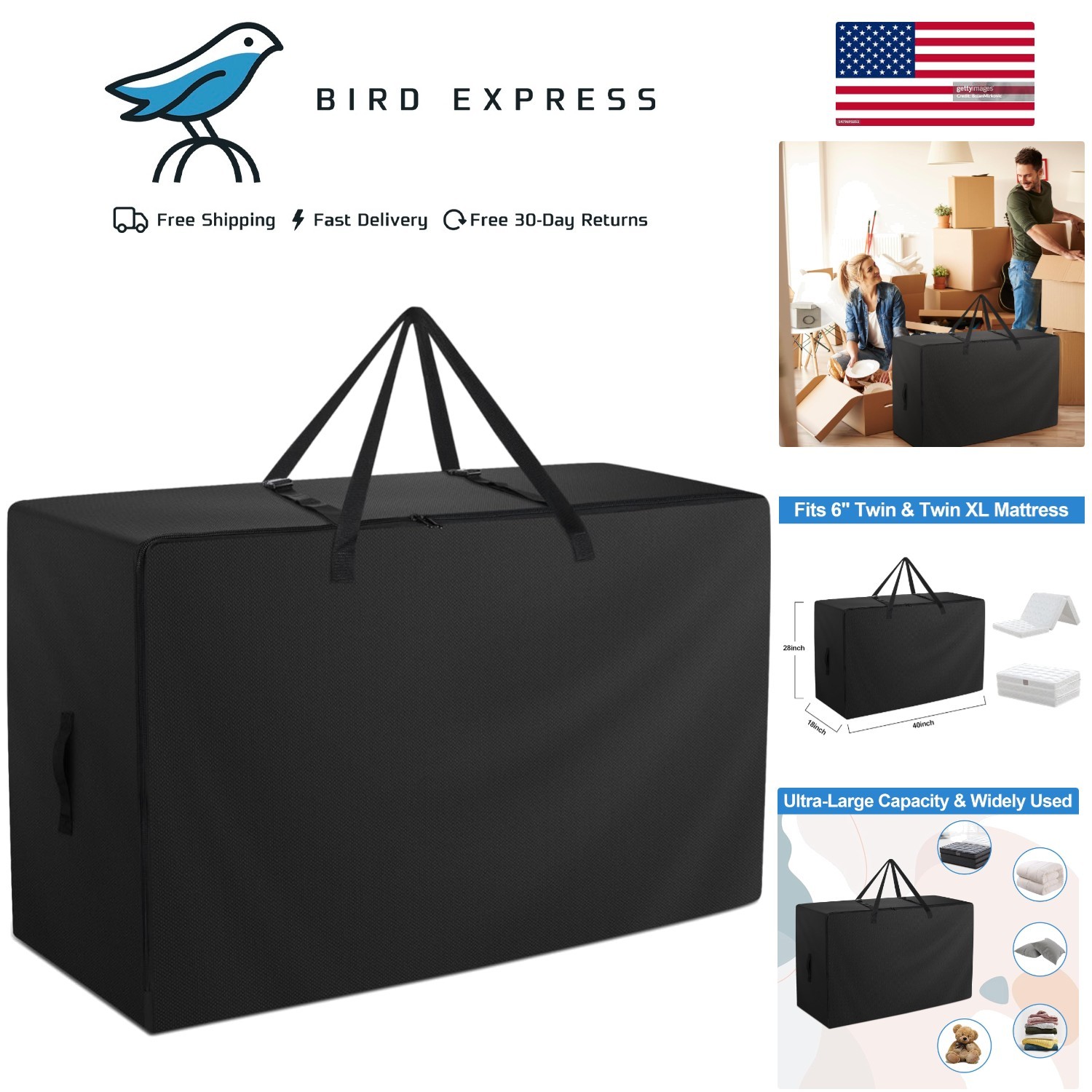 Heavy Duty Water Resistant Folding Mattress Bag – Twin, Twin XL Camping Storage