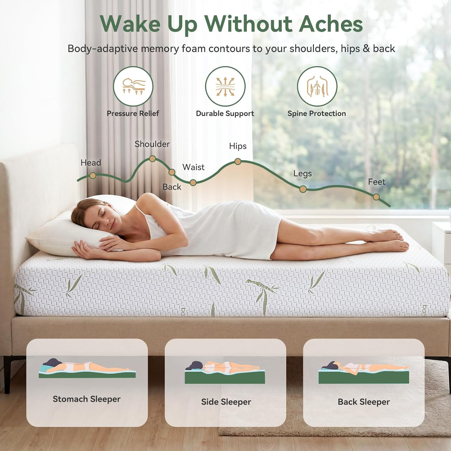 14″ Twin XL Green Tea Gel Memory Foam Mattress – Cooling & Pressure Relief