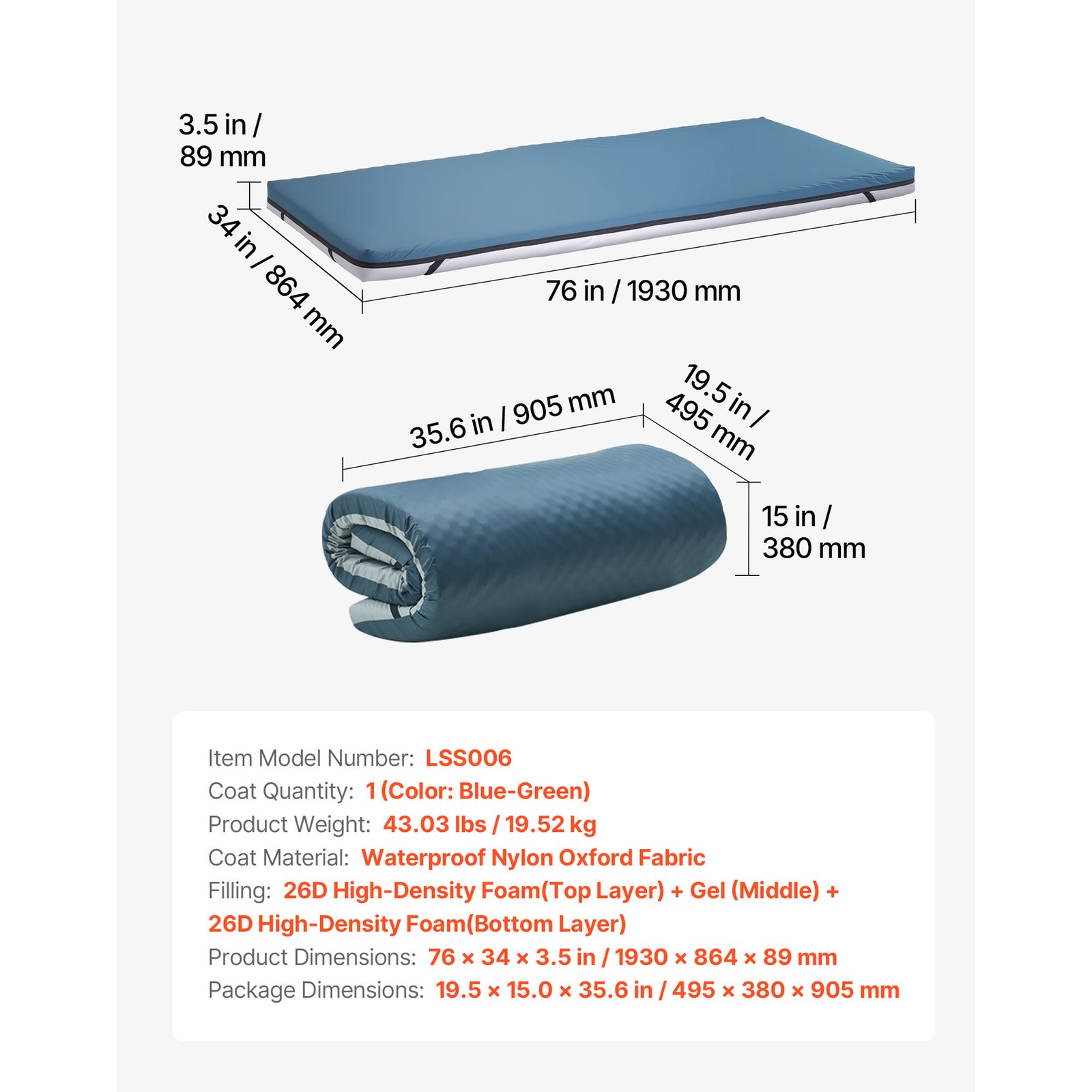 Uimoso 3.5-Inch Foam Mattress for Medical Beds,Water-Resistant & Non-Slip Design