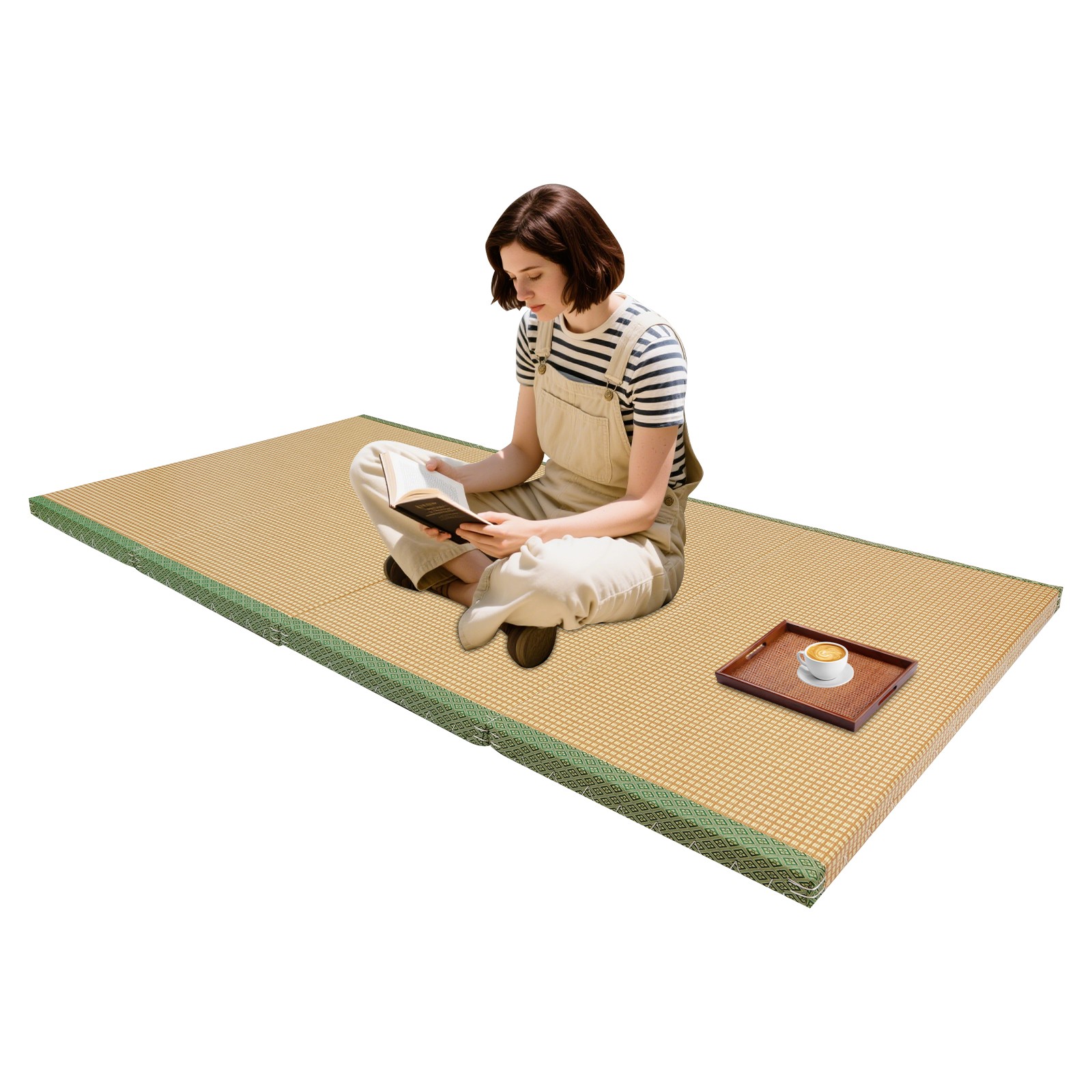 200*100*5cm Tatami Mattress, Foldable Floor Mattress, Meditation Mat Green Brown