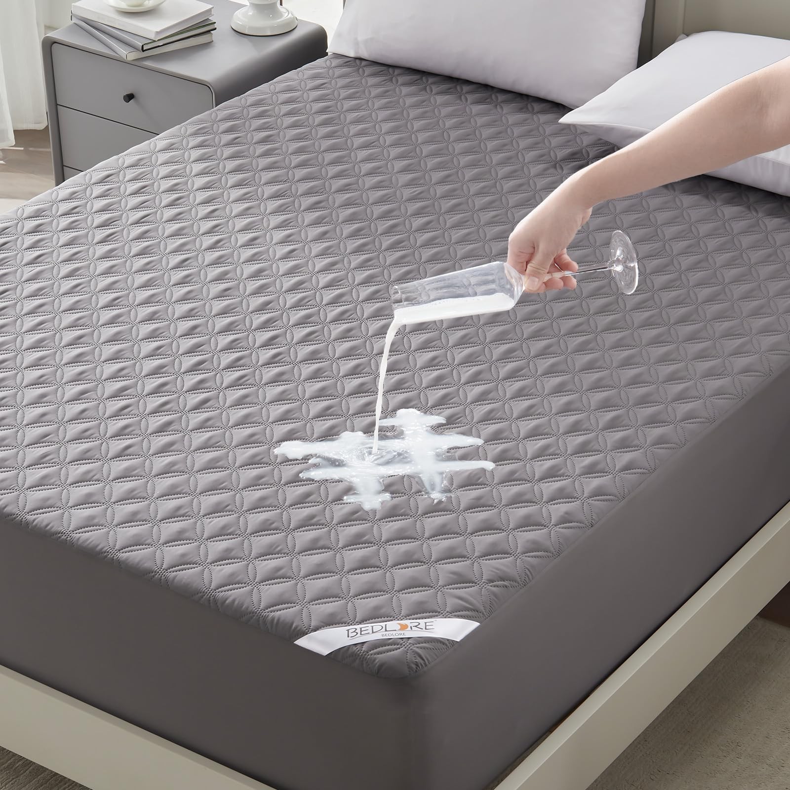 BEDLORE Waterproof Mattress Protector, Noiseless King Size King, Gray