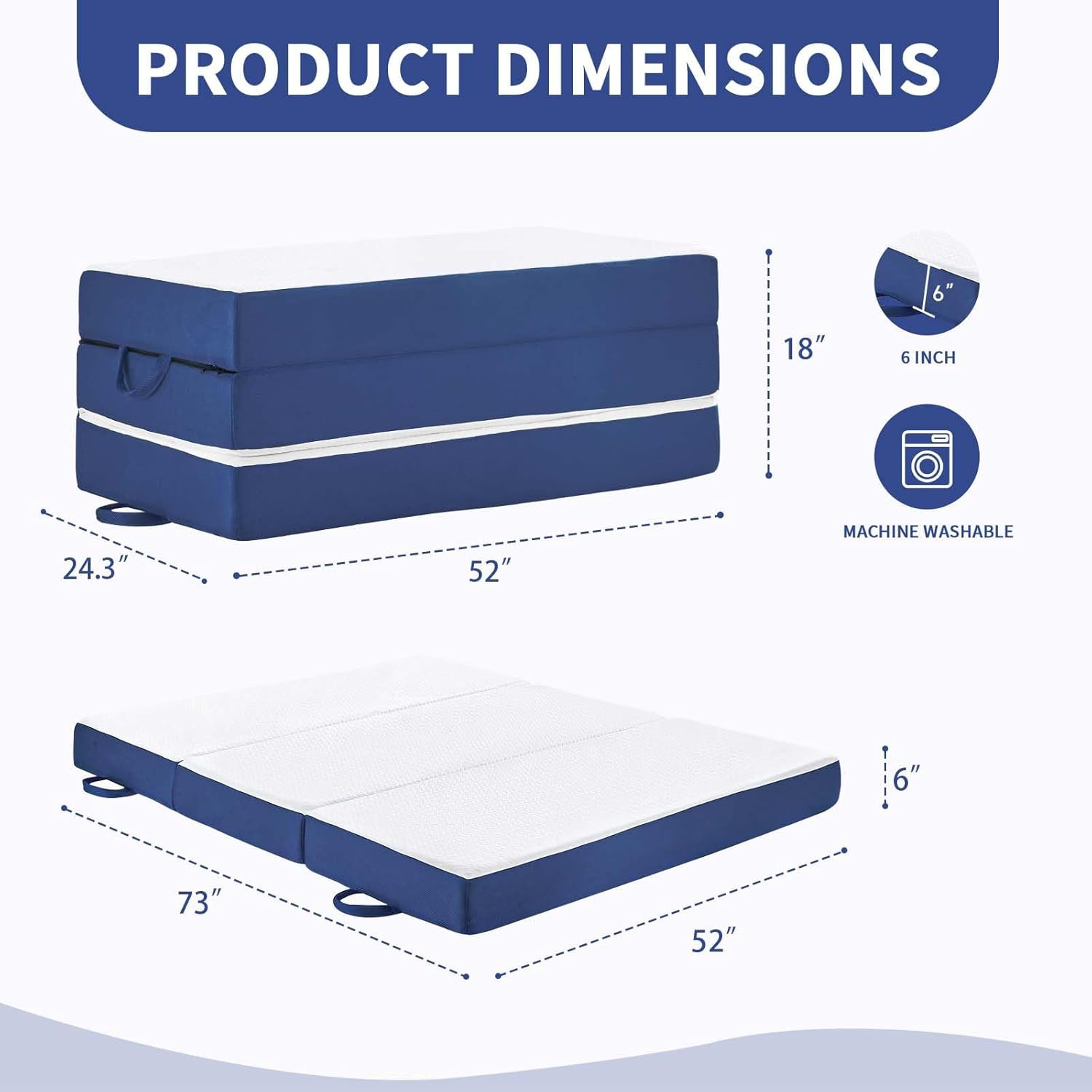 Portable 6″ Memory Foam Trifold Mattress with Washable Cover for Guests & RVs