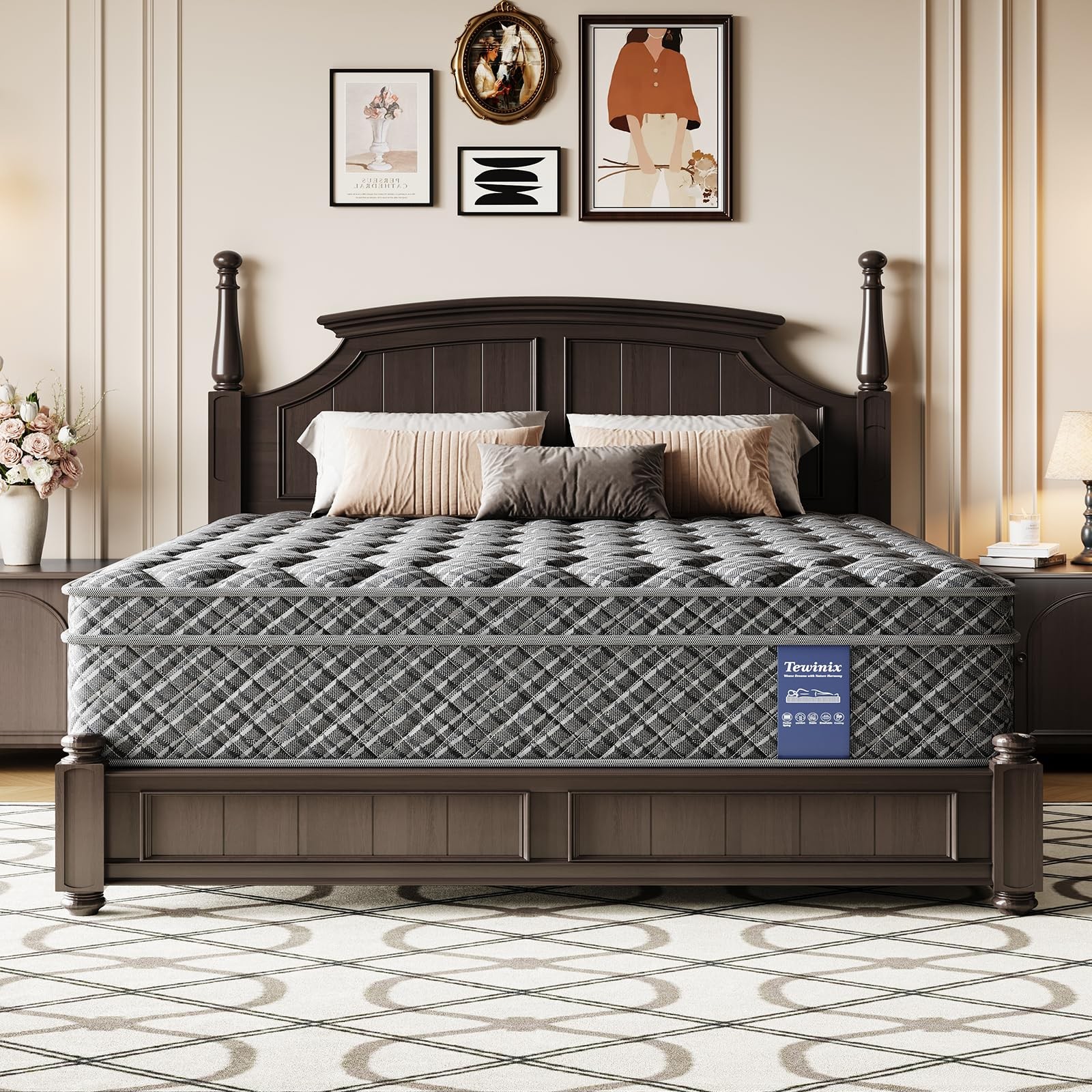 Tewinix 14 Inch King Mattress, Plush Hybrid Mattresses with Gel Memory Foam i…