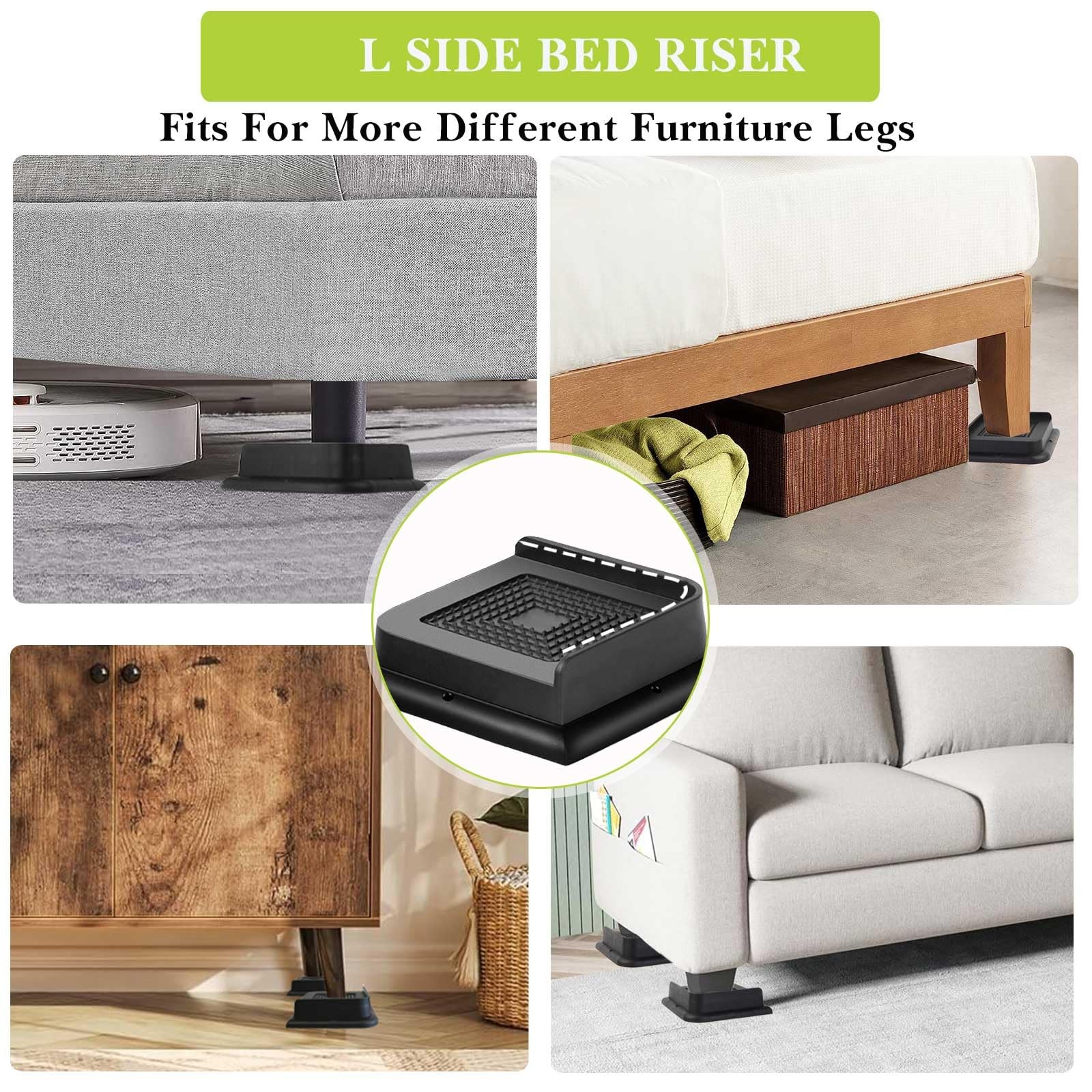 Yookwutar Bed Risers 1 inch, 2 3 4 6 1 Inch, Black 4 Pack