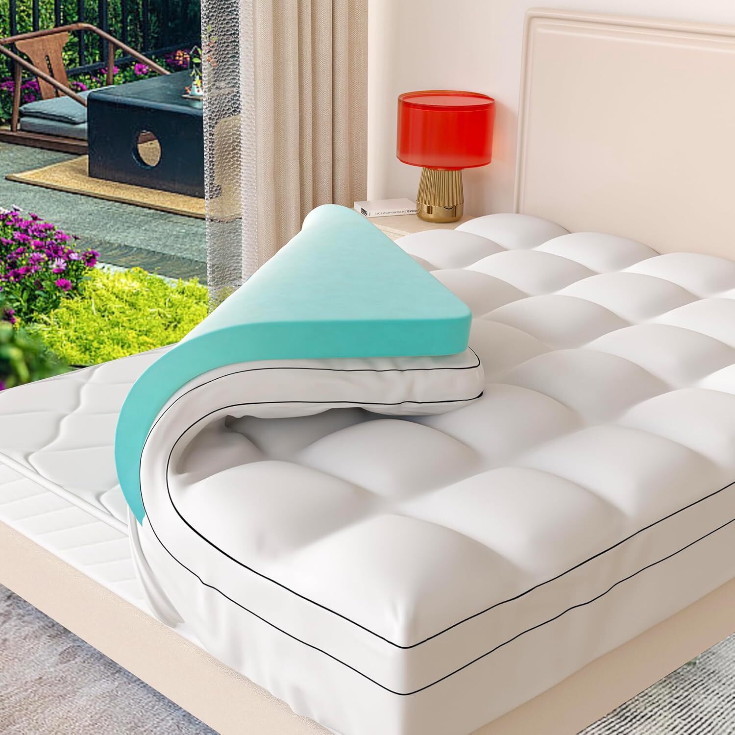 Memory Foam Mattress Topper Queen Size, Dual Layer 4 Inch Mattress Pad,2Inch Gel