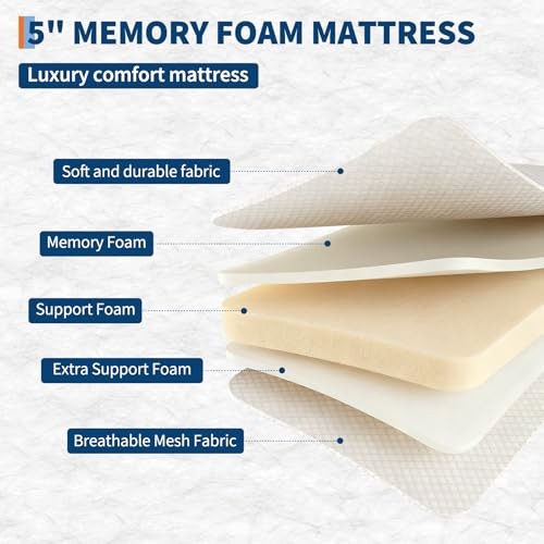 Folding Bed with 5″ Memory Foam Mattress, 75″ x 38″ Portable Twin XL Black