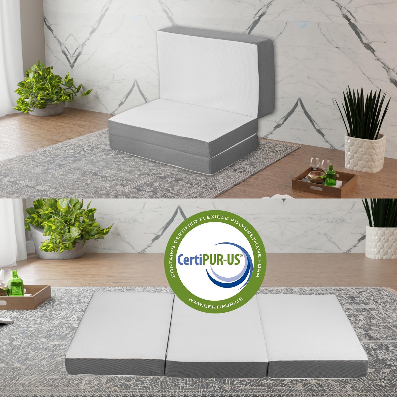 , 4-Inch Tri-Folding Gel Memory Foam Portable Floor Mattress | Breathable Mes…