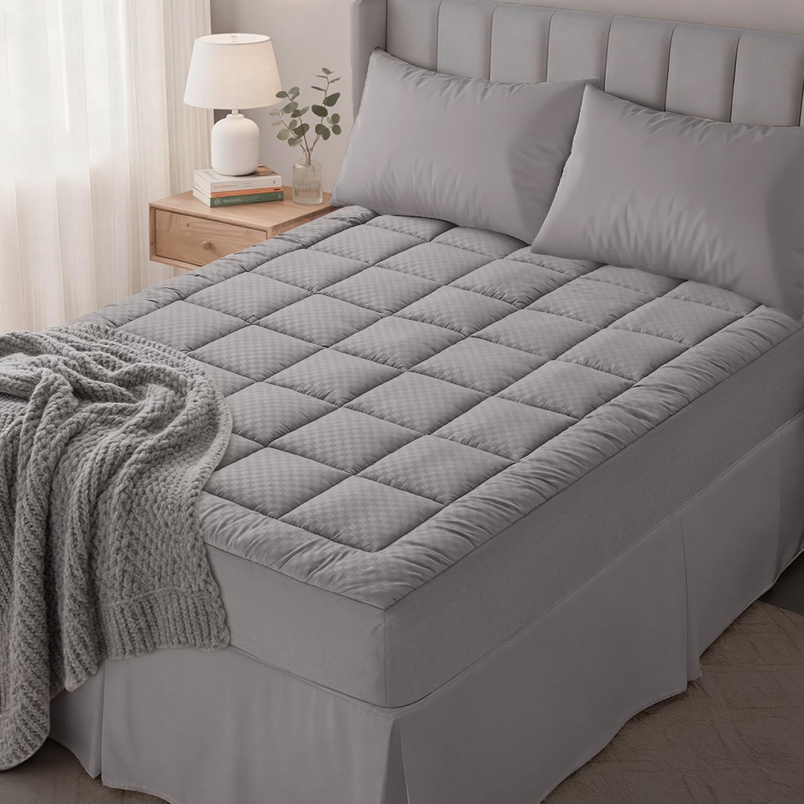 Queen Quilted Fitted Mattress Pad, Elastic Fitted Mattress Topper, Cooling So…