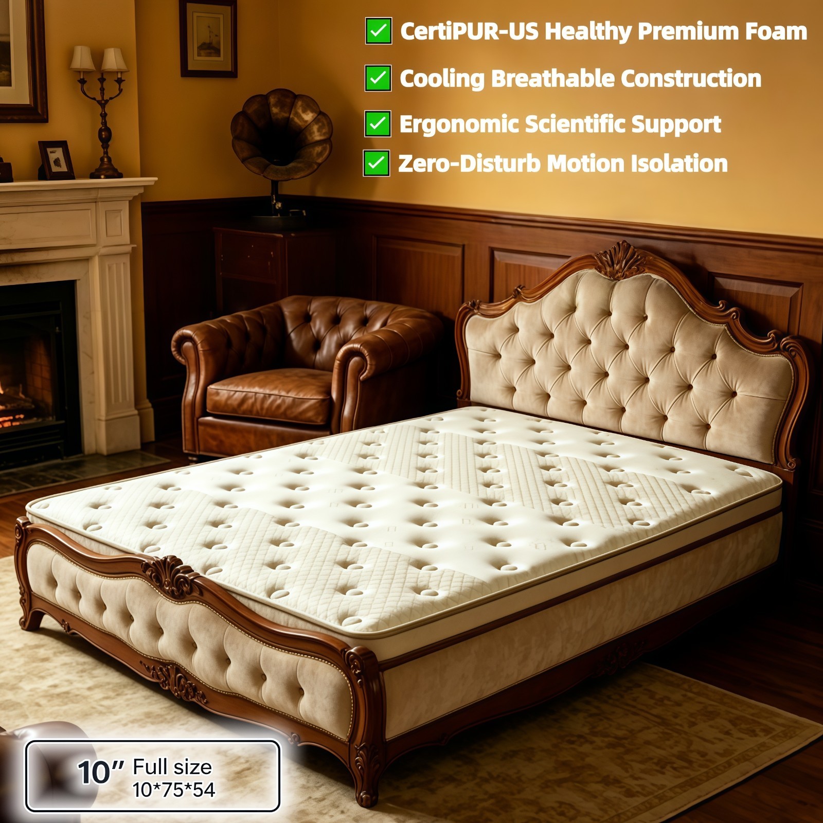 10» Full Hybrid Mattress Cooling Gel Memory Foam Pocket Spring Bed Box Beige