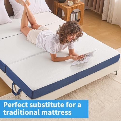Folding Mattress Size,4 inch Memory Foam Tri Portable Trifold Queen 4 Inch