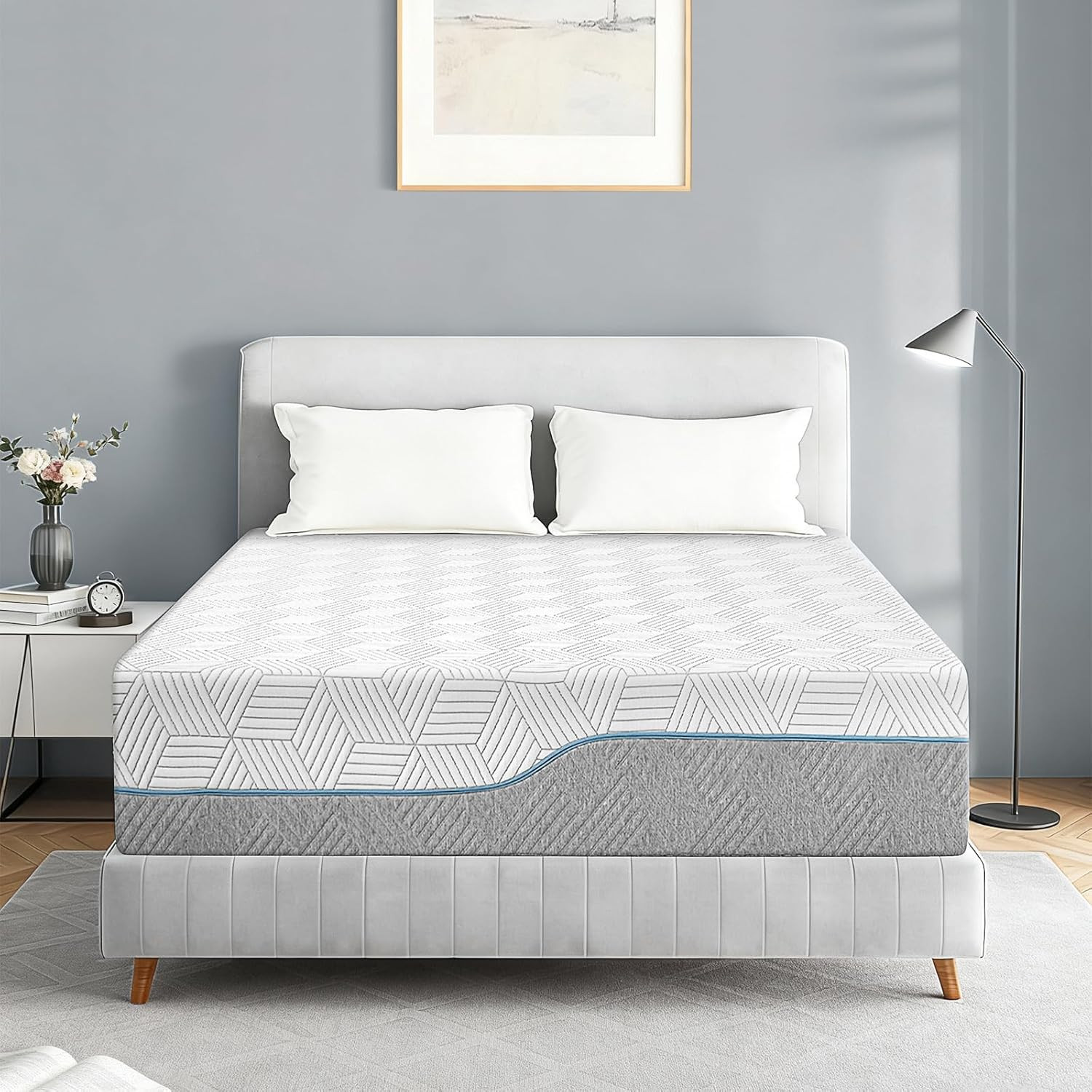 Mattress King 16″ Plush Soft Green Tea Gel Memory Foam, Dual Side Firm, USA Made