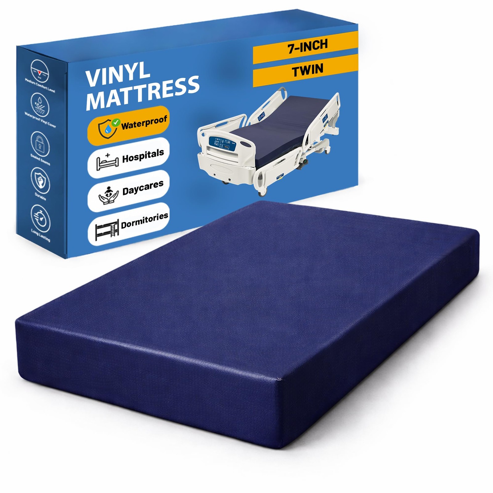 Greaton, 7Inch Medium Firm Water Resistance Nylon Vinyl Foam Mattress, Noisel…