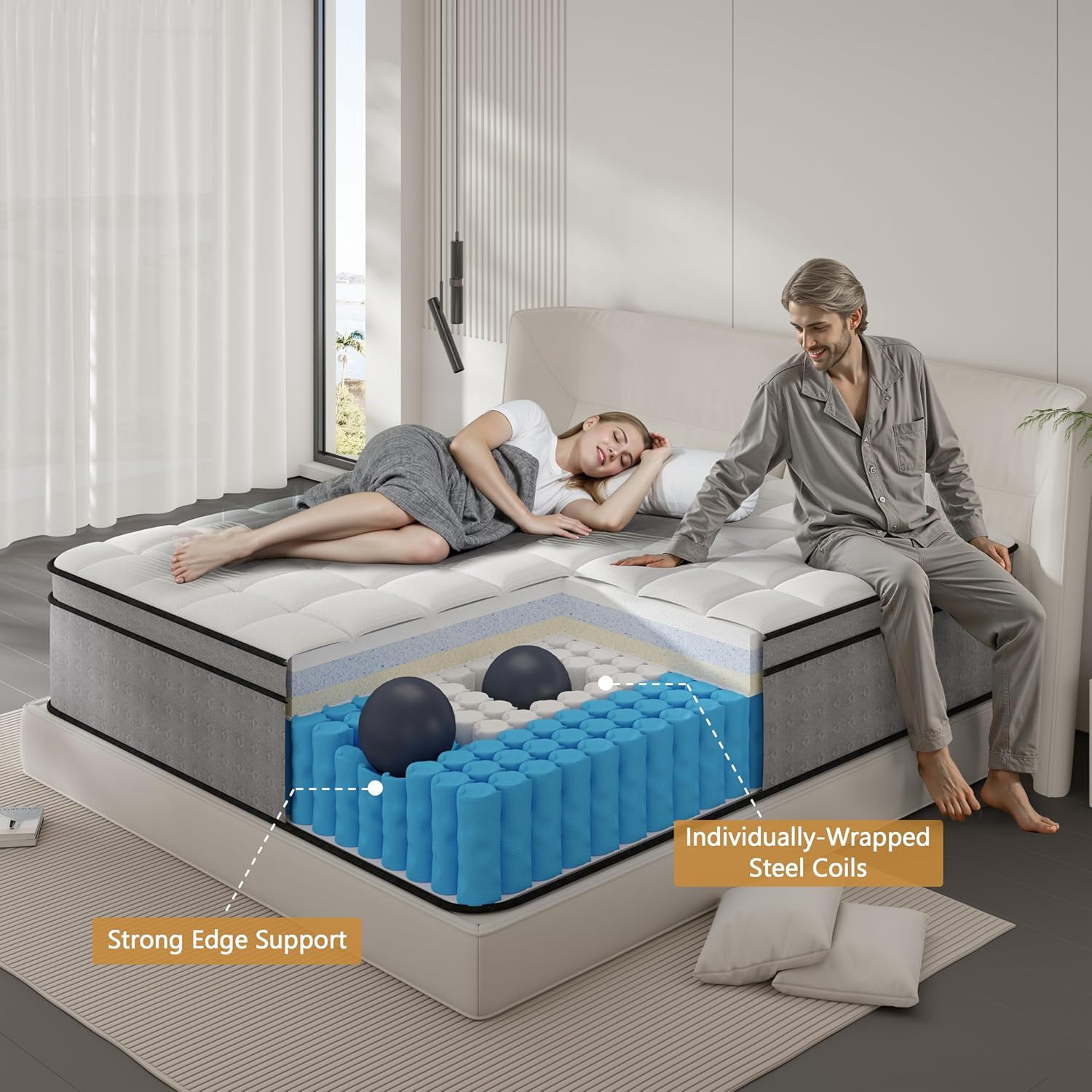 LETMOON King Mattress 12 Inch, Luxury Hybrid King Size Mattress in a Box with Co