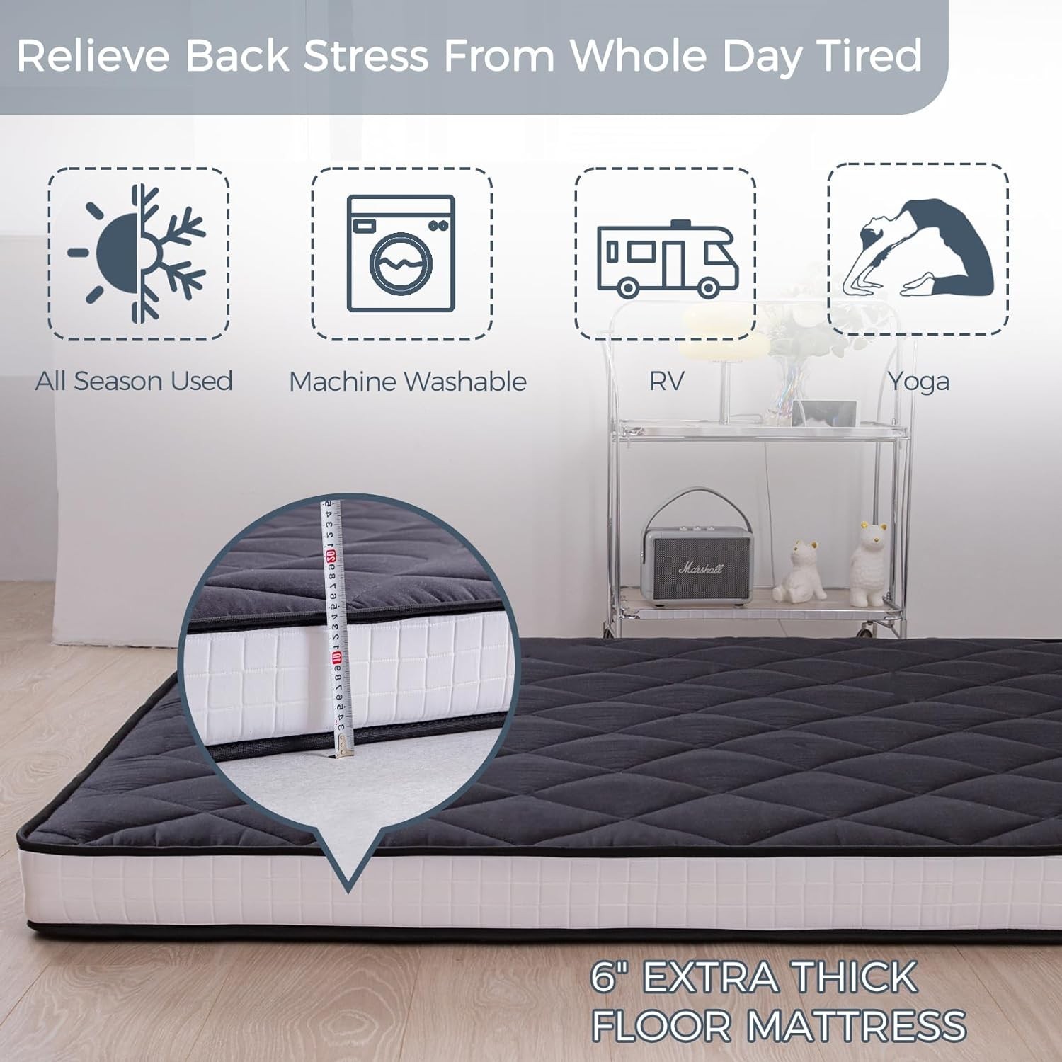 6″ Extra Thick Futon Mattress, Queen Size Diamond Pattern Mattress Pad Tatami…