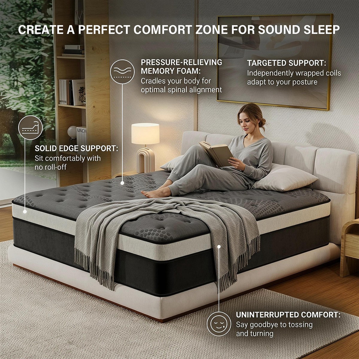 14″ Queen Size Medium Firm Gel Memory Foam Pocket Spring Mattress in a Box