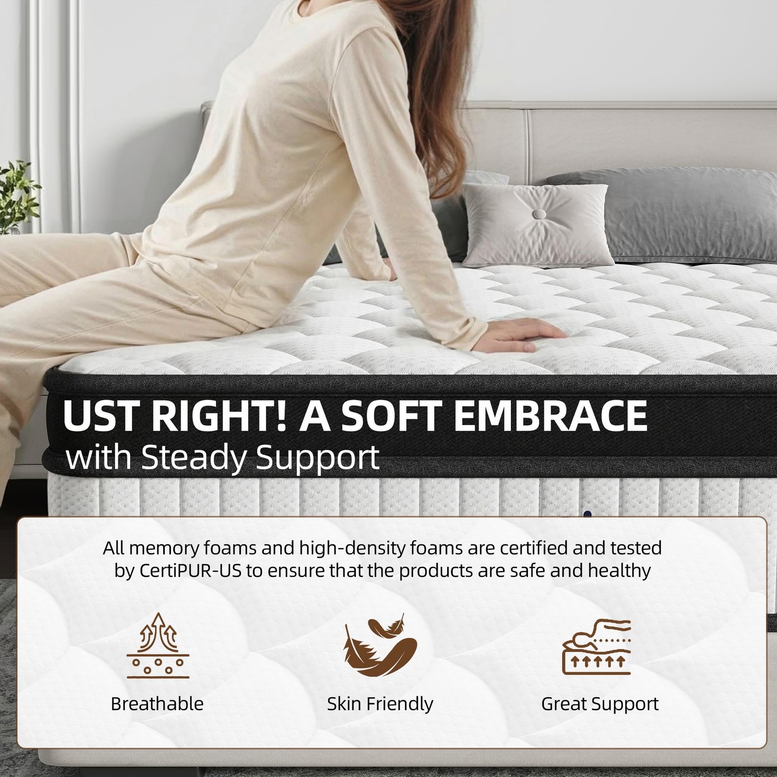 Full Size Mattress, 12 Inch Hybrid Medium Firm Feel, Individually Wrapped Coi…