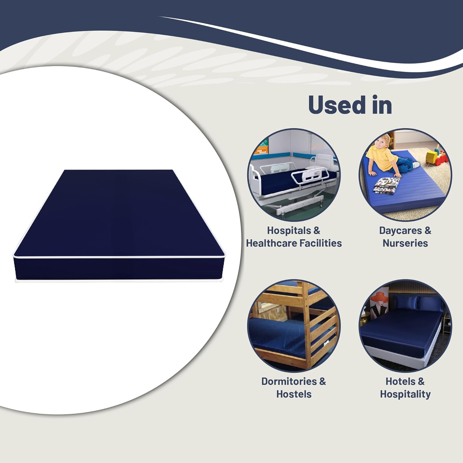 9-Inch Medium Firm Water-Resistant Foam Mattress for Hospital & Camp, Blue