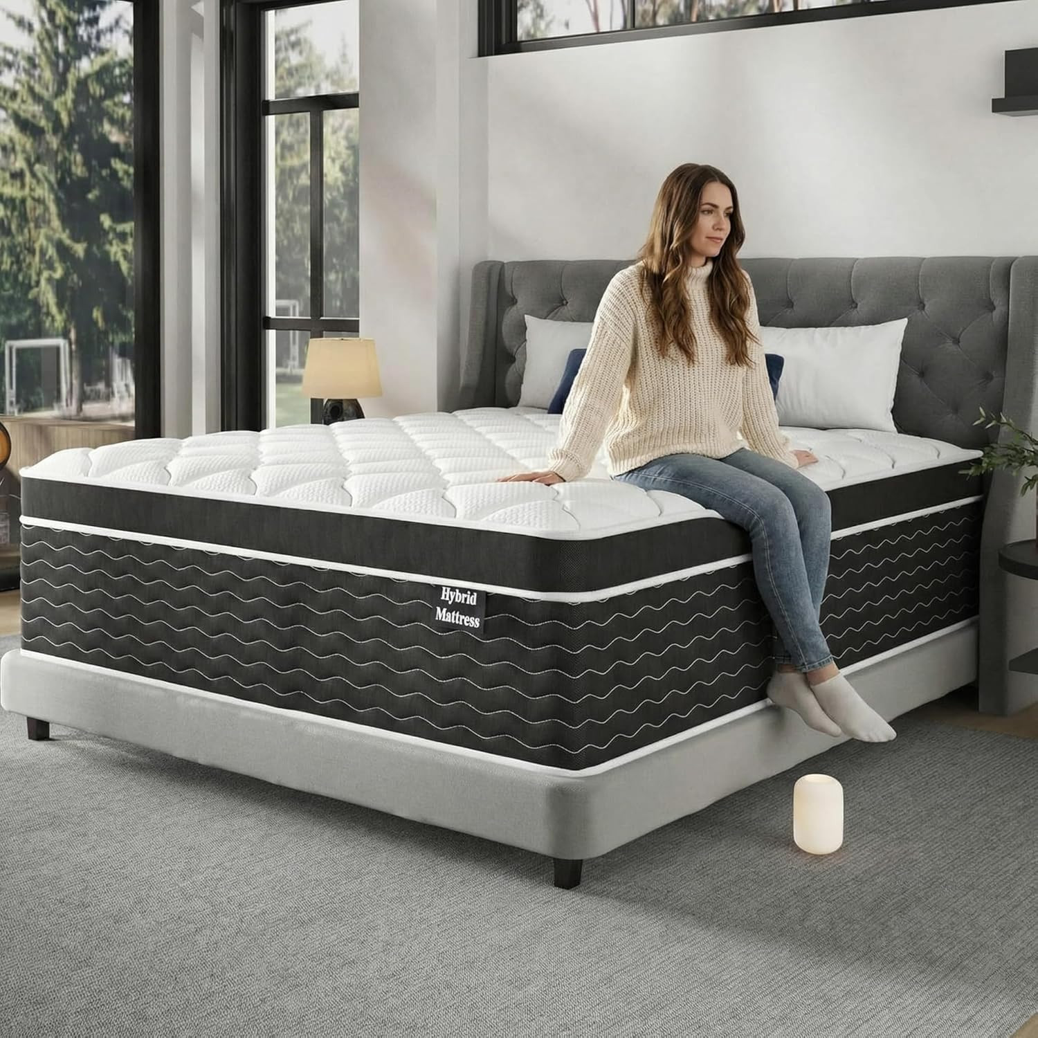 Luxury King Size Mattress 12 Inch Hybrid Firm 7-Zone Pocket Spring Cooling Gel F