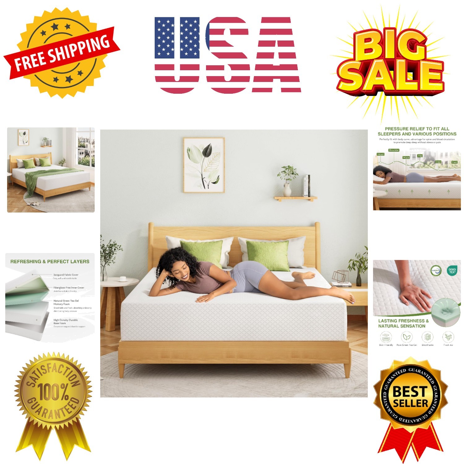 Queen Mattress, Memory Foam Mattress in a Box with Cooling Green Tea Gel, Rel…