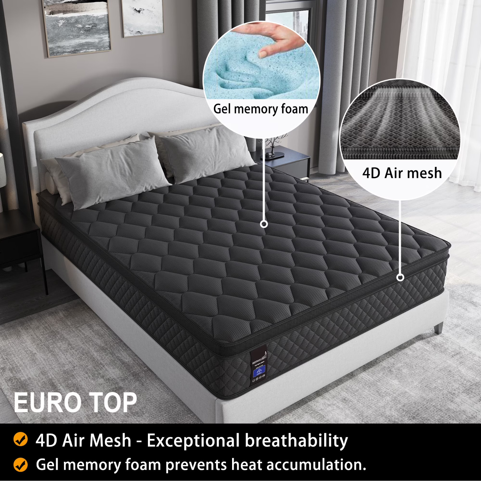 14″ Colchones Queen Size De Espuma 14 Pulgadas Gel Memory Foam Hybrid Mattress