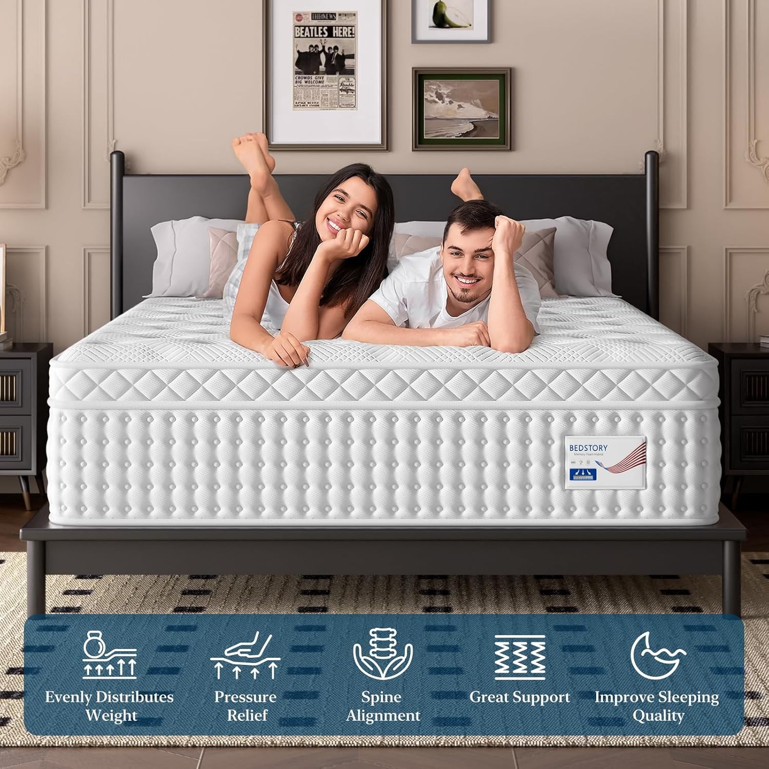 Firm Mattress, Luxury Hybrid Mattress in a Box for Zoned