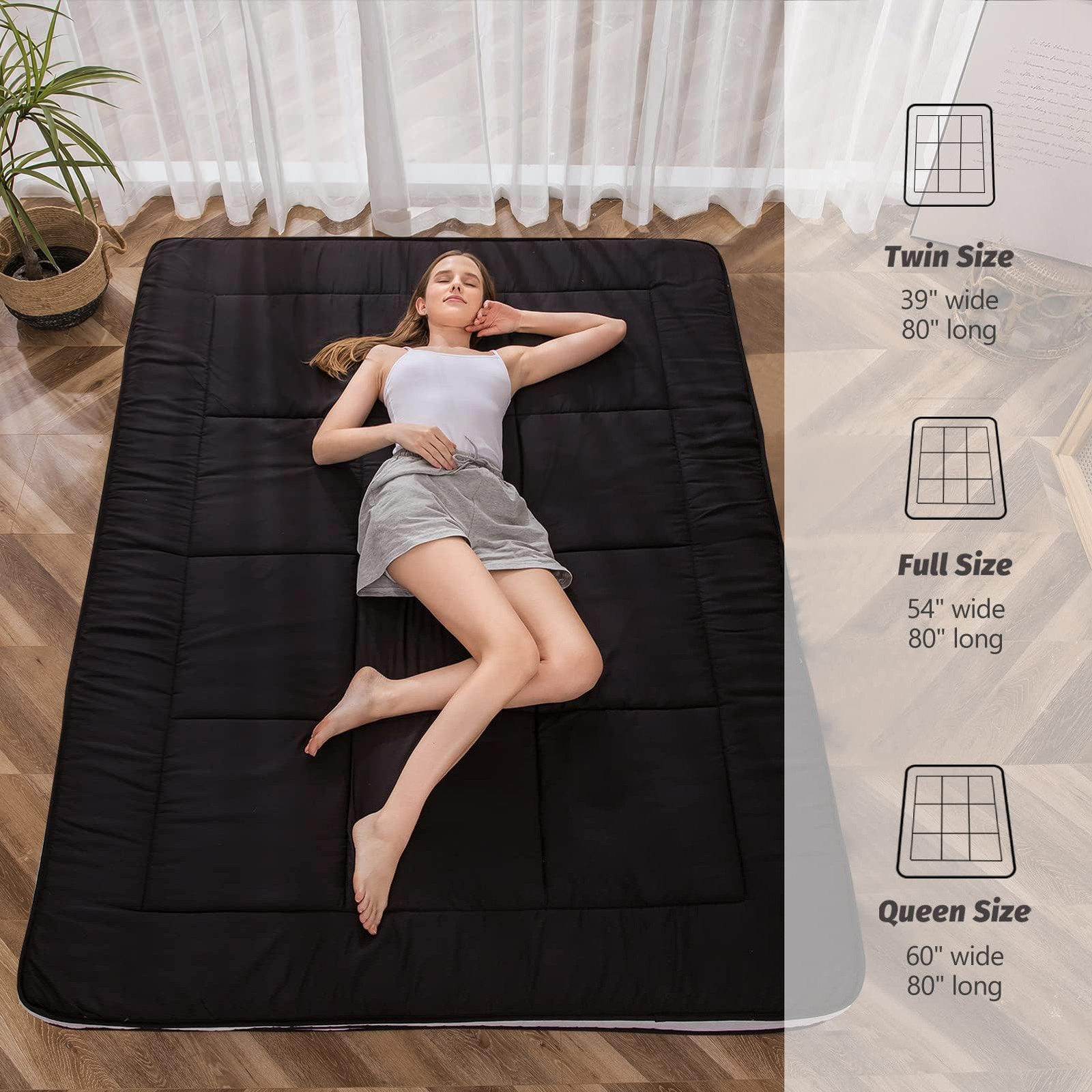 Futon Mattress, Padded Japanese Floor Mattress Quilted Mattress Topper, Extra…