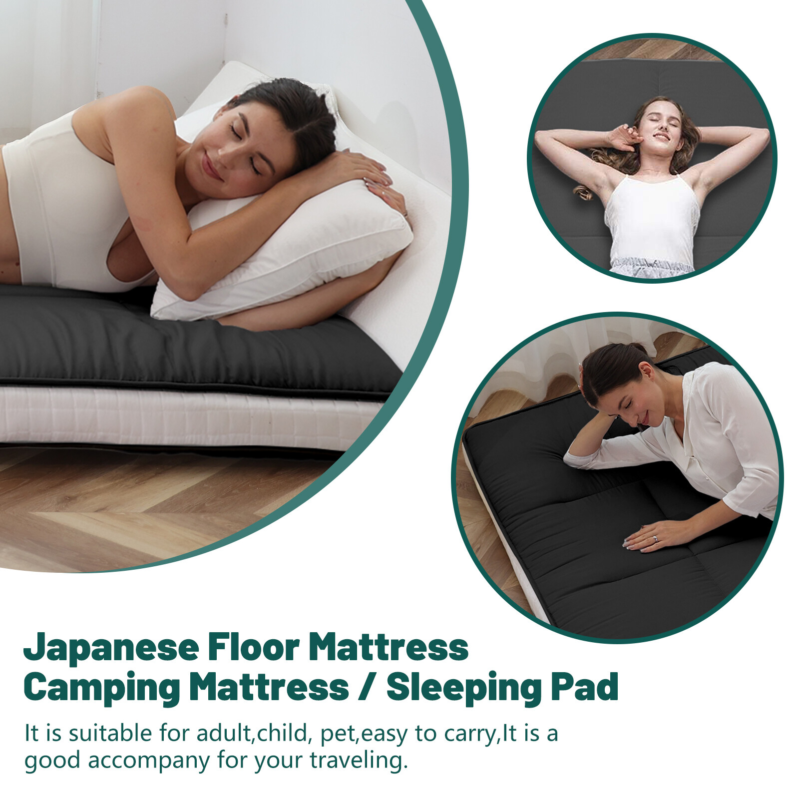 MOPHOTO Japanese Floor Mattress Wave Quilting Shiki Futon Twin Size Black Mat