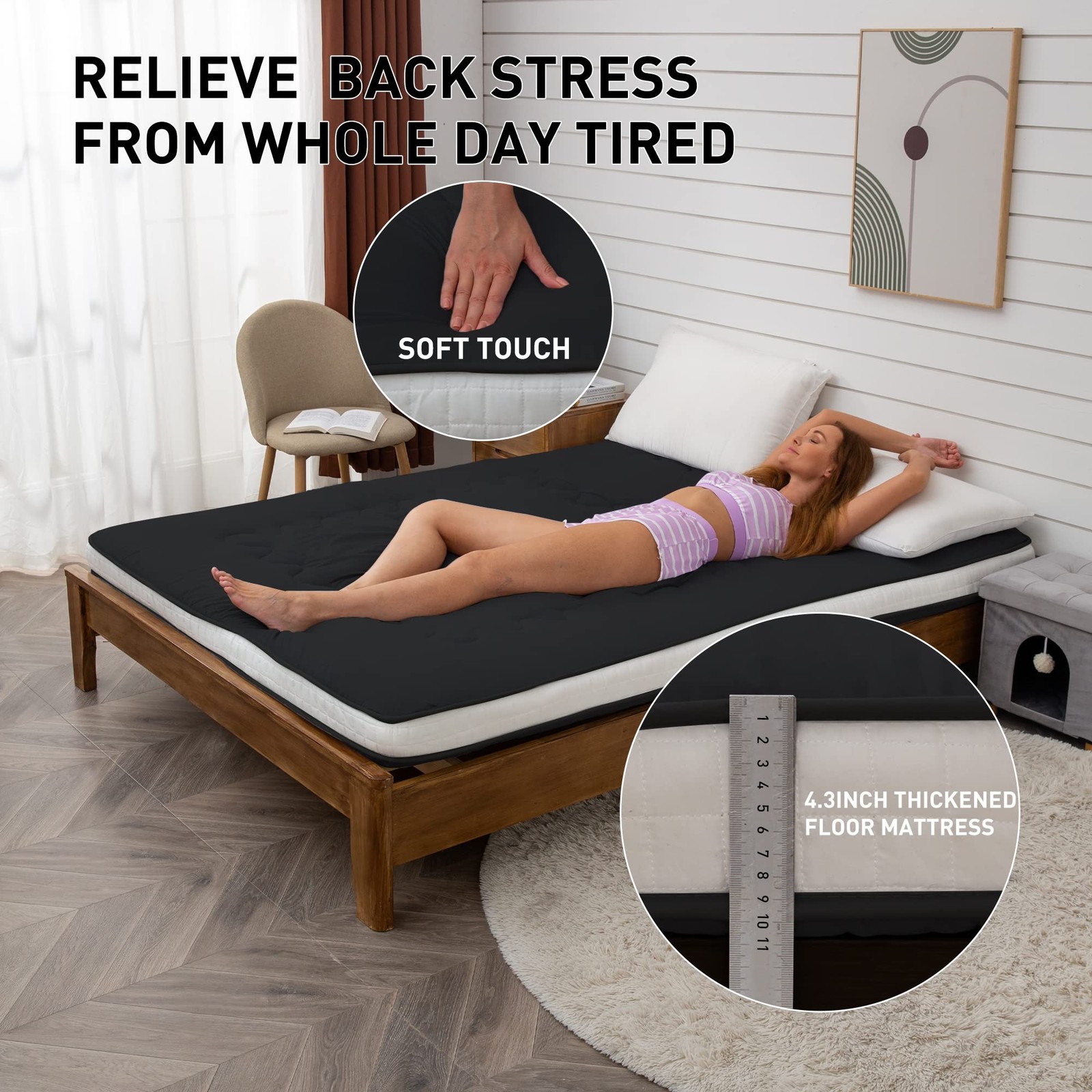 Japanese Floor Futon Mattress Extra Thick Folding Roll Up Bed Topper Mat for …