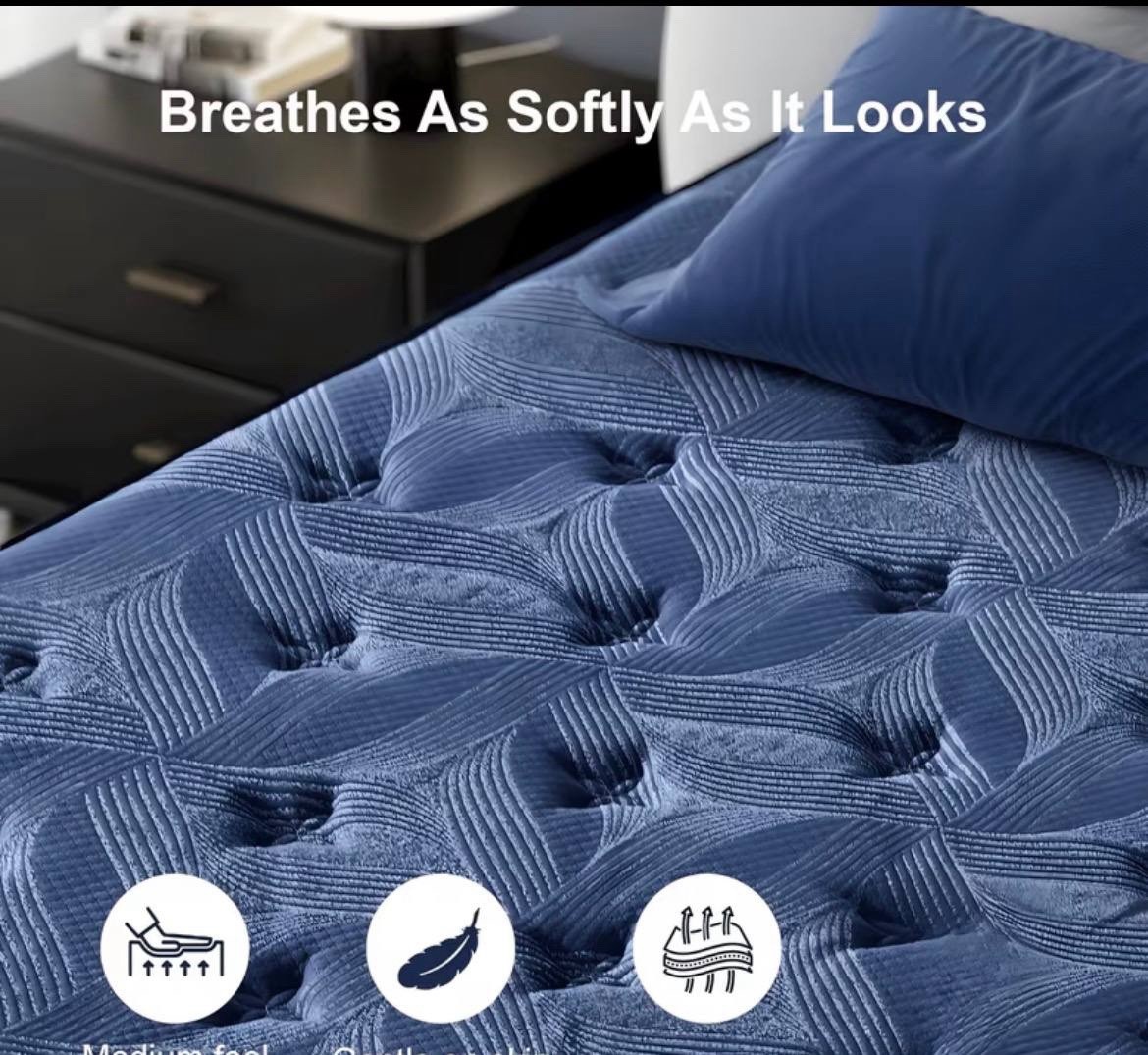 Medium Firm Queen Blue Pocket Spring Mattress, Cooling Fabric Cover