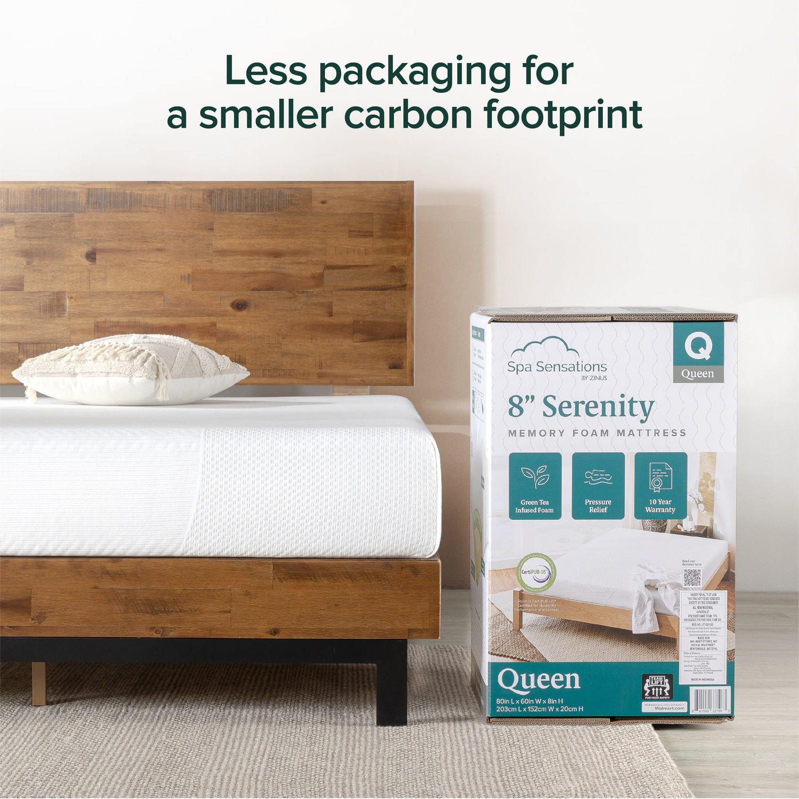 Zinus Spa Sensations Serenity 8″ Memory Foam Mattress, Queen