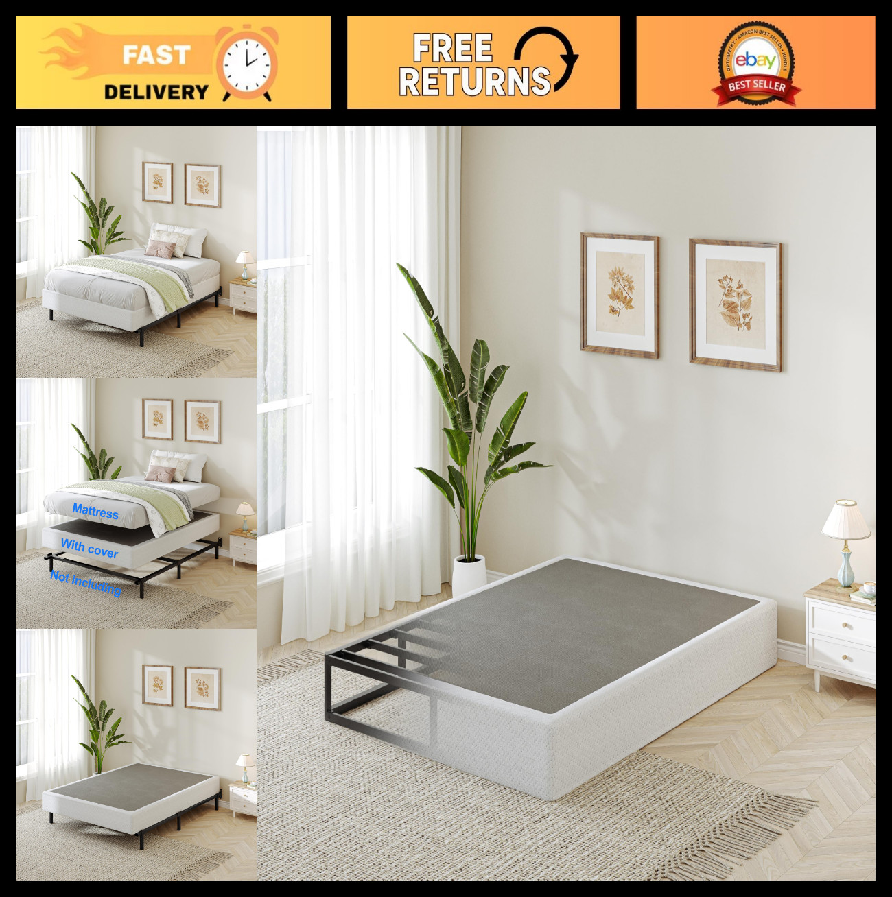 Twin Size Low Profile Box Spring – 5 Inch Mattress Foundation, Heavy Duty Steel
