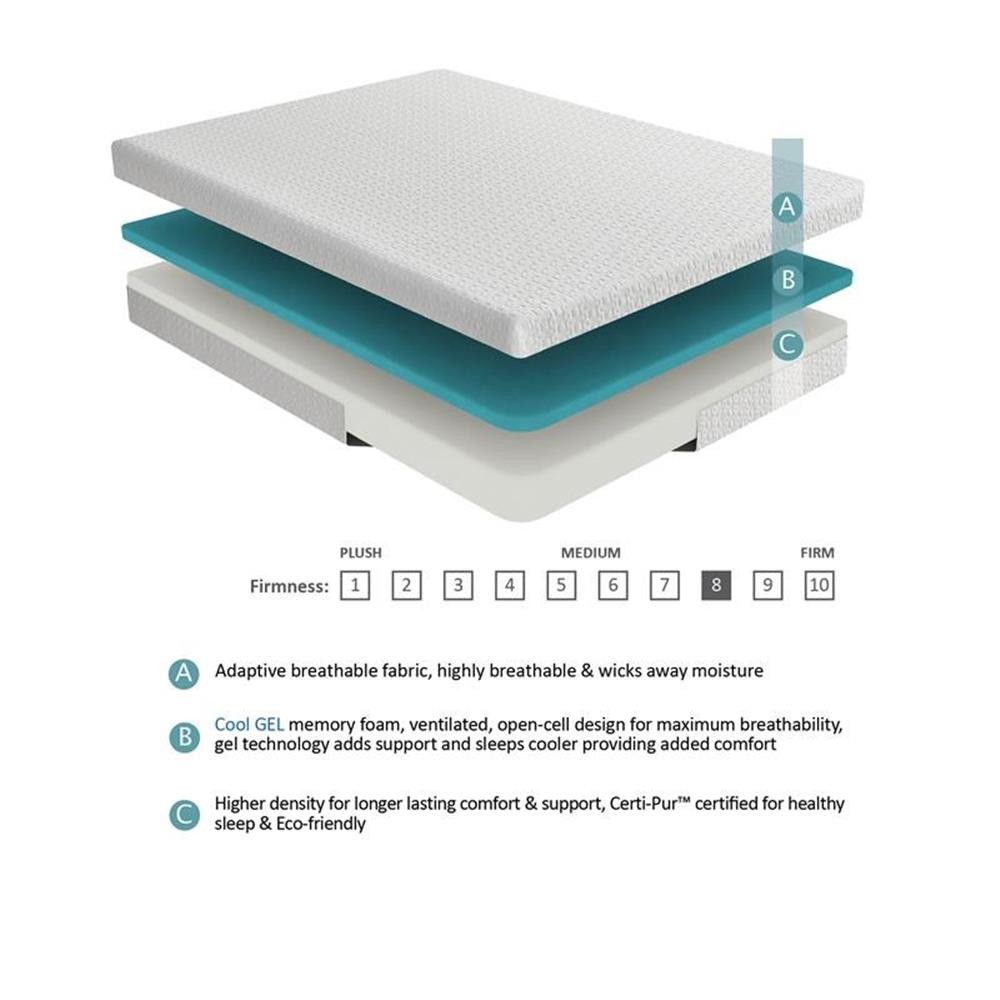 Pemberly Row 8″ Modern Fabric Twin Gel Memory Mattress in White