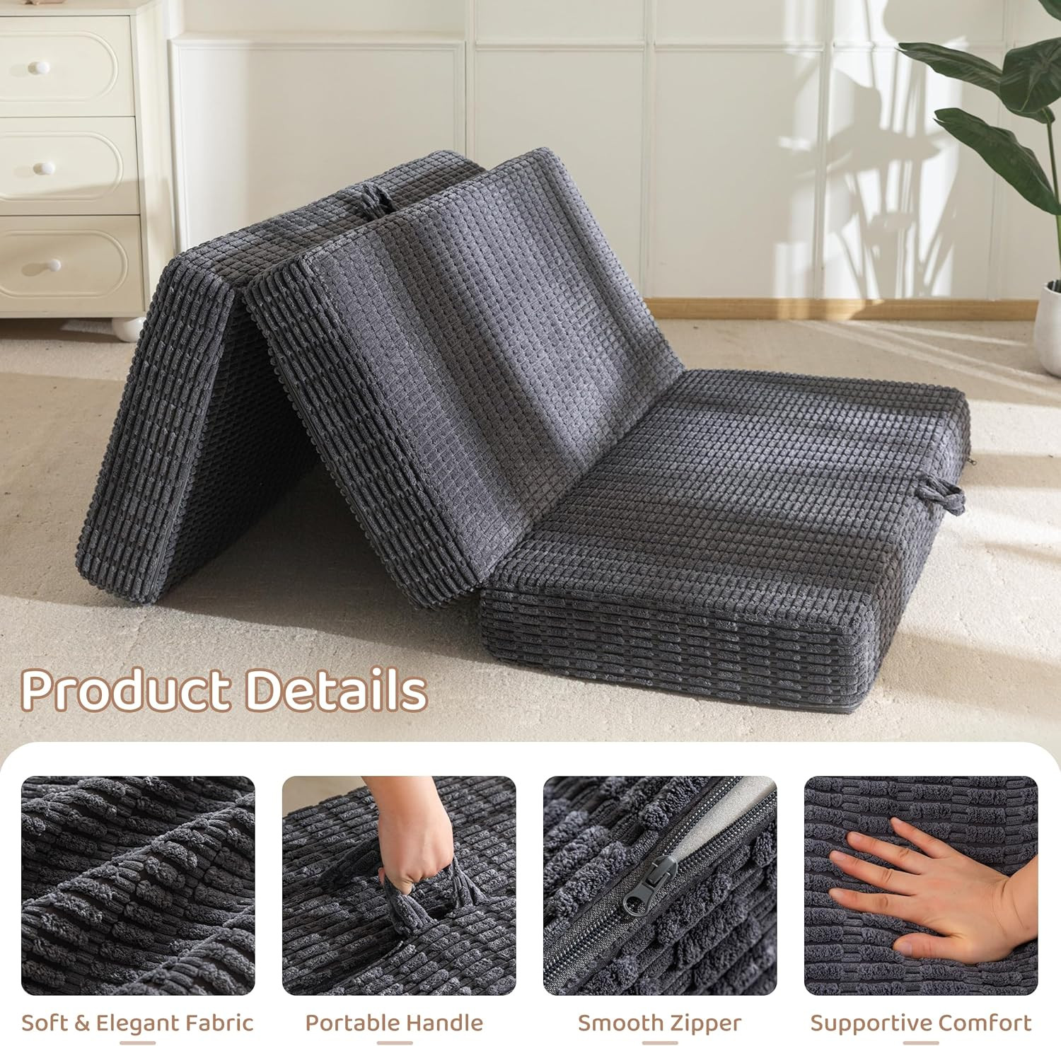Memory Foam Tri-Folding Mattress, 6 Inch Gel Folding Mattress Topper, Foldable S