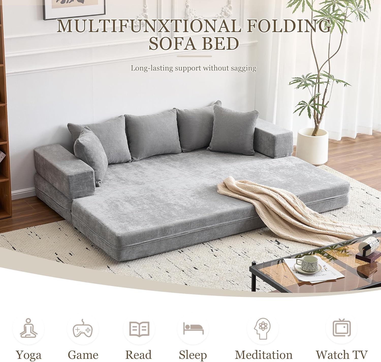 MEOM 79″ Convertible Folding Sofa Bed Queen, Sleeper Sofa Couch with