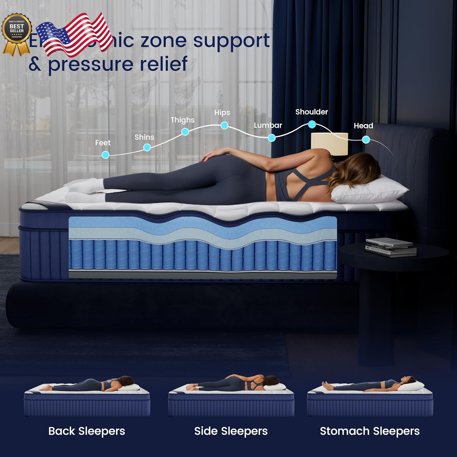 14″ Cal King Mattress in a Box Medium Pocket Spring & Gel Foam Comfort