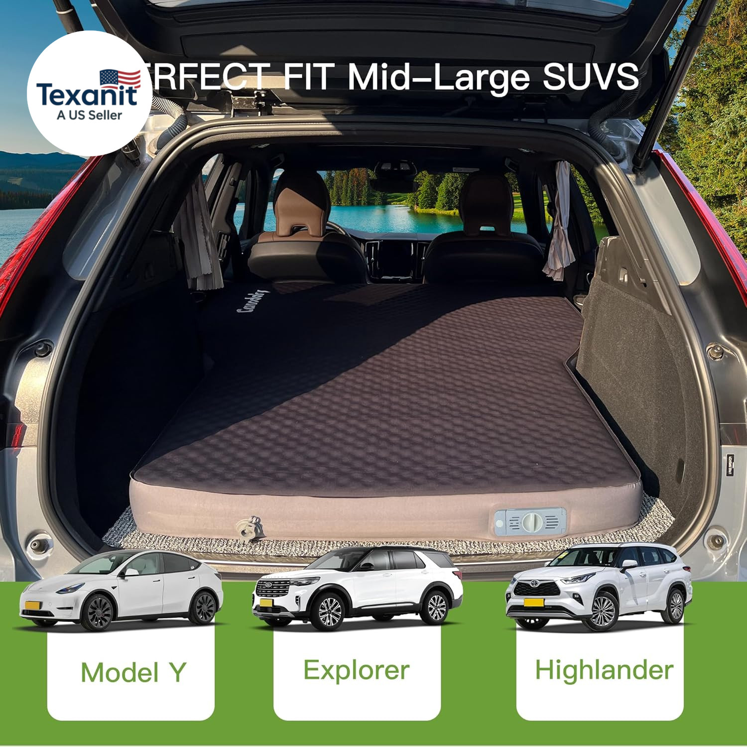 Upgraded Hybrid Foam & Air SUV Mattress with Rechargeable Built-In Pump, Quick I