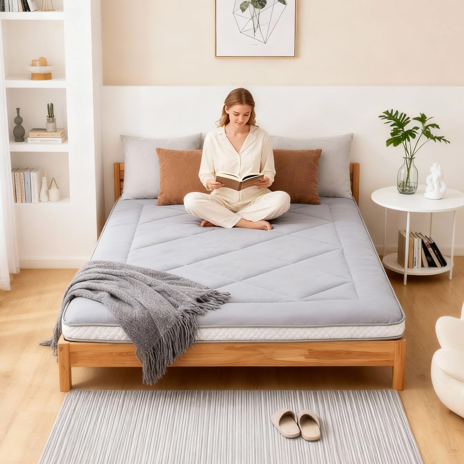 Japanese Futon Floor Mattress, Thick Twin Size Tatami Mat Portable & Foldable…