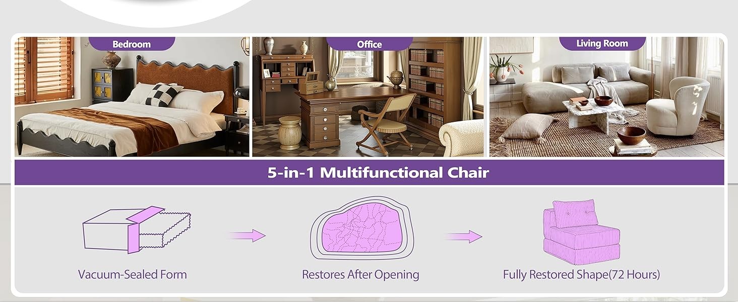 Folding Sofa Bed, Convertible Sleeper Chair with Ba Support and