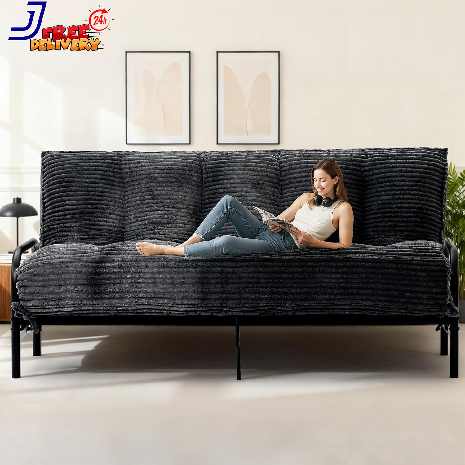 10″ Futon Mattress Queen Size Futons Sofa Couch Bed with Straps Thick Corduroy
