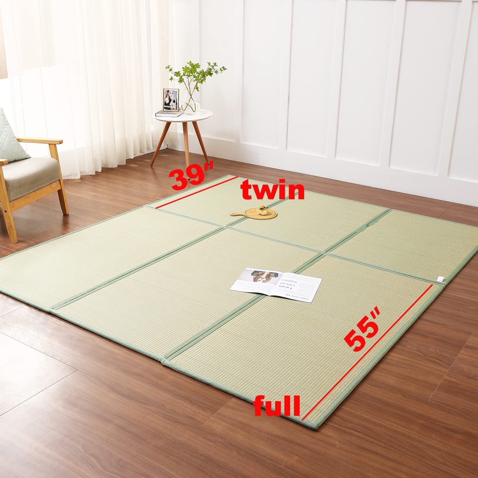Tatami Mat (Twin 79 x 39 x 0.5), Japanese Traditional Tatami Mattress, Natural R