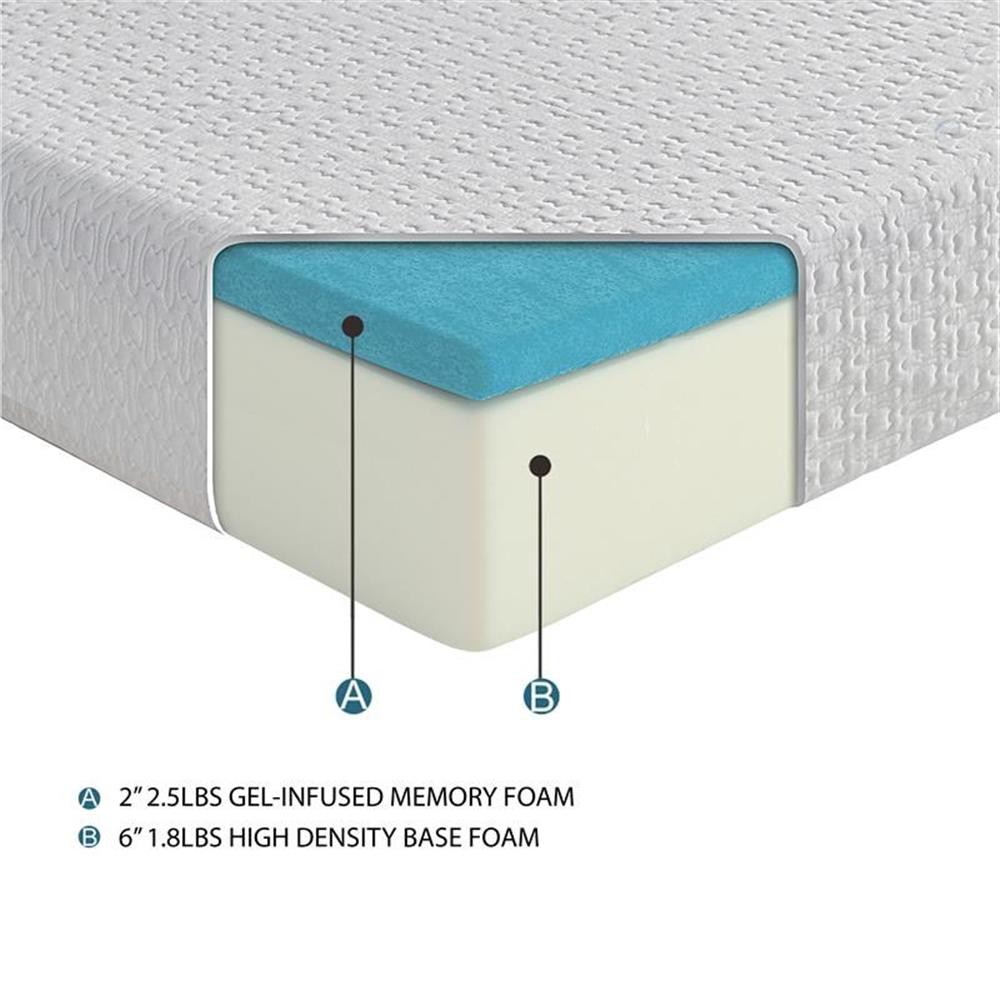 Pemberly Row 8″ Modern Fabric Twin Gel Memory Mattress in White