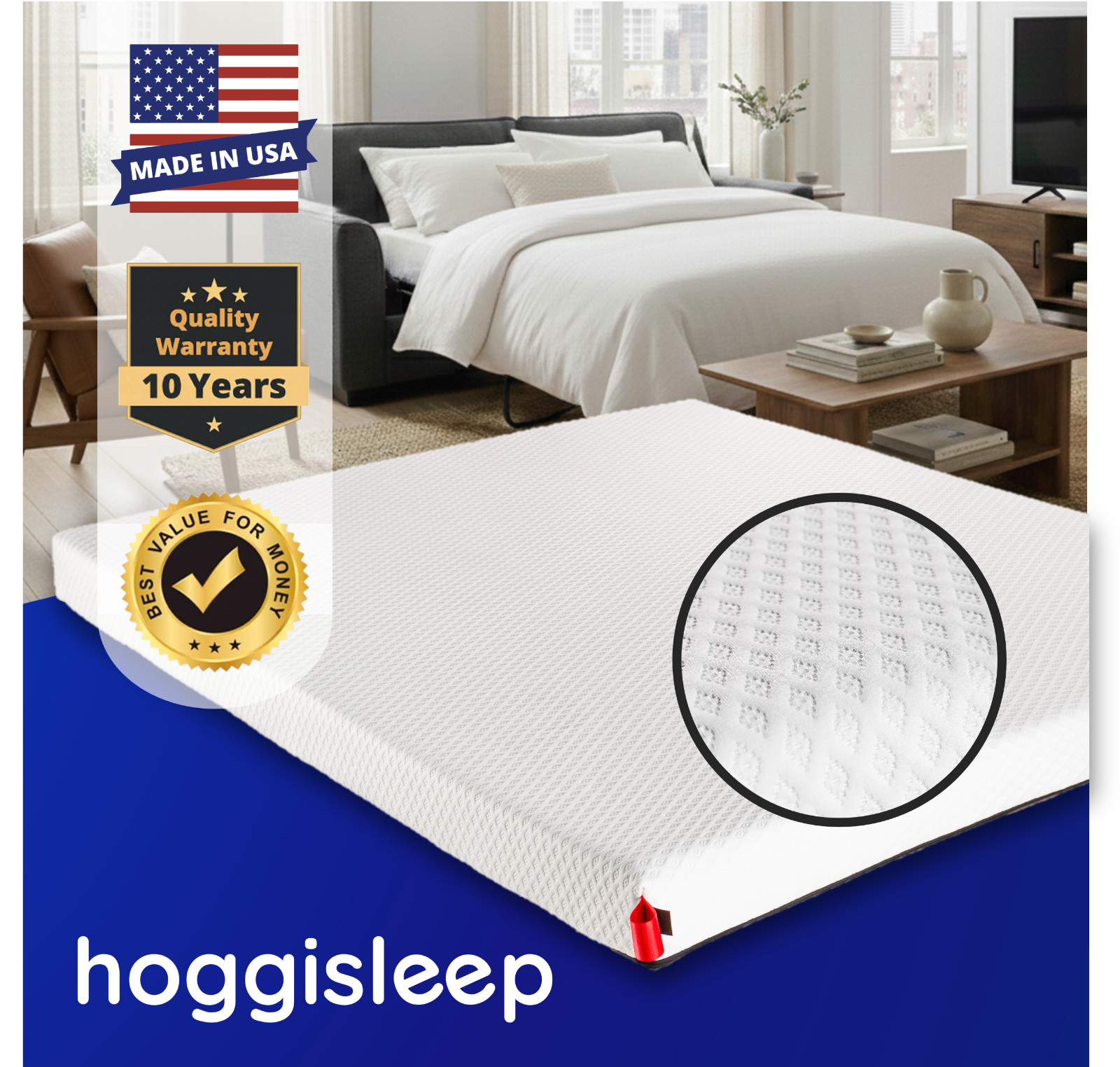 Full 4.5 Inch Sleeper Sofa Mattress 52×72, Top-Quality Memory Foam, hoggisleep