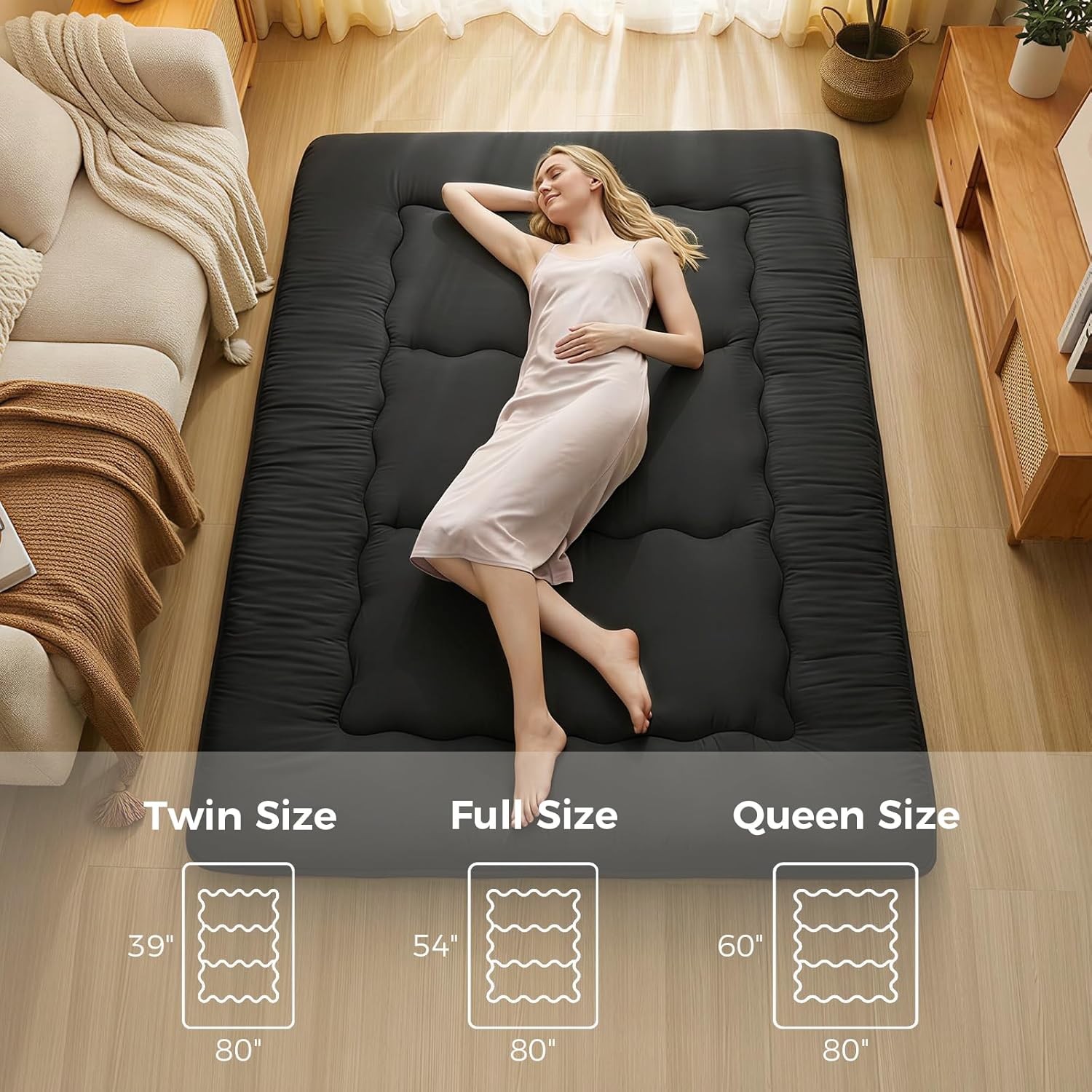 Japanese Floor Mattress, Foldable Floor Mattress with Anti-Slip