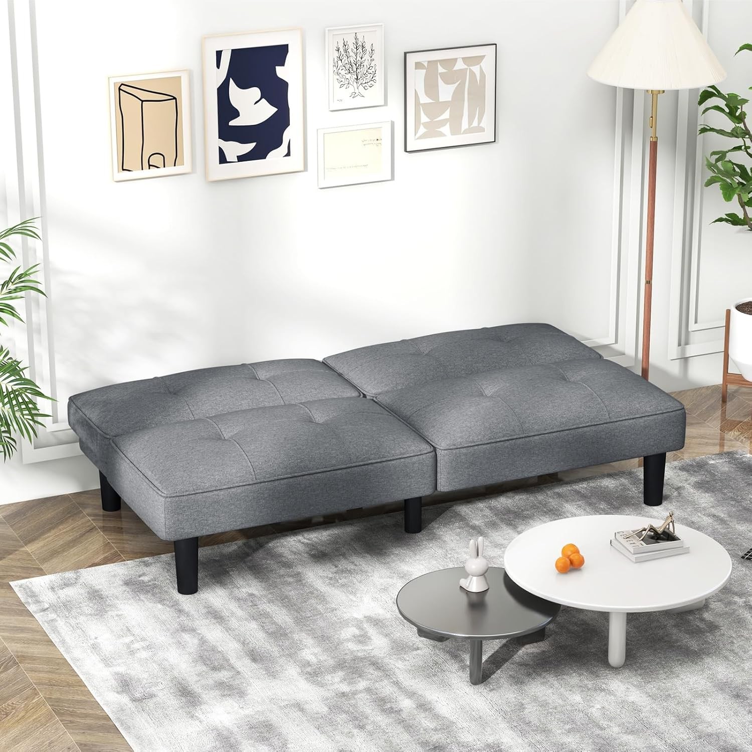 Convertible Futon Sofa Bed, Upholstered Folding Linen Sleeper