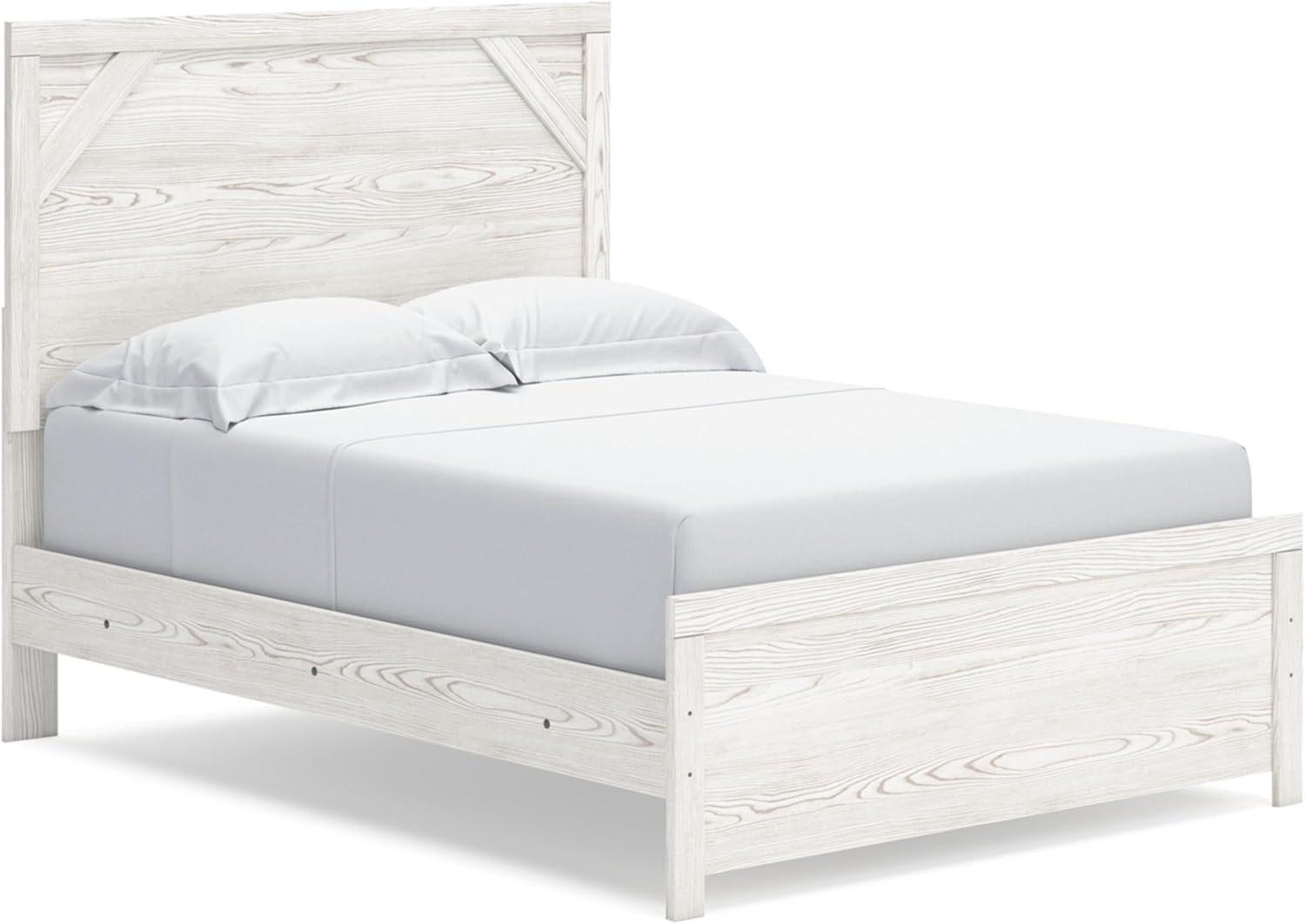 Gerridan Farmhouse Full Panel Bed in White & Light Gray – No Box Spring Needed