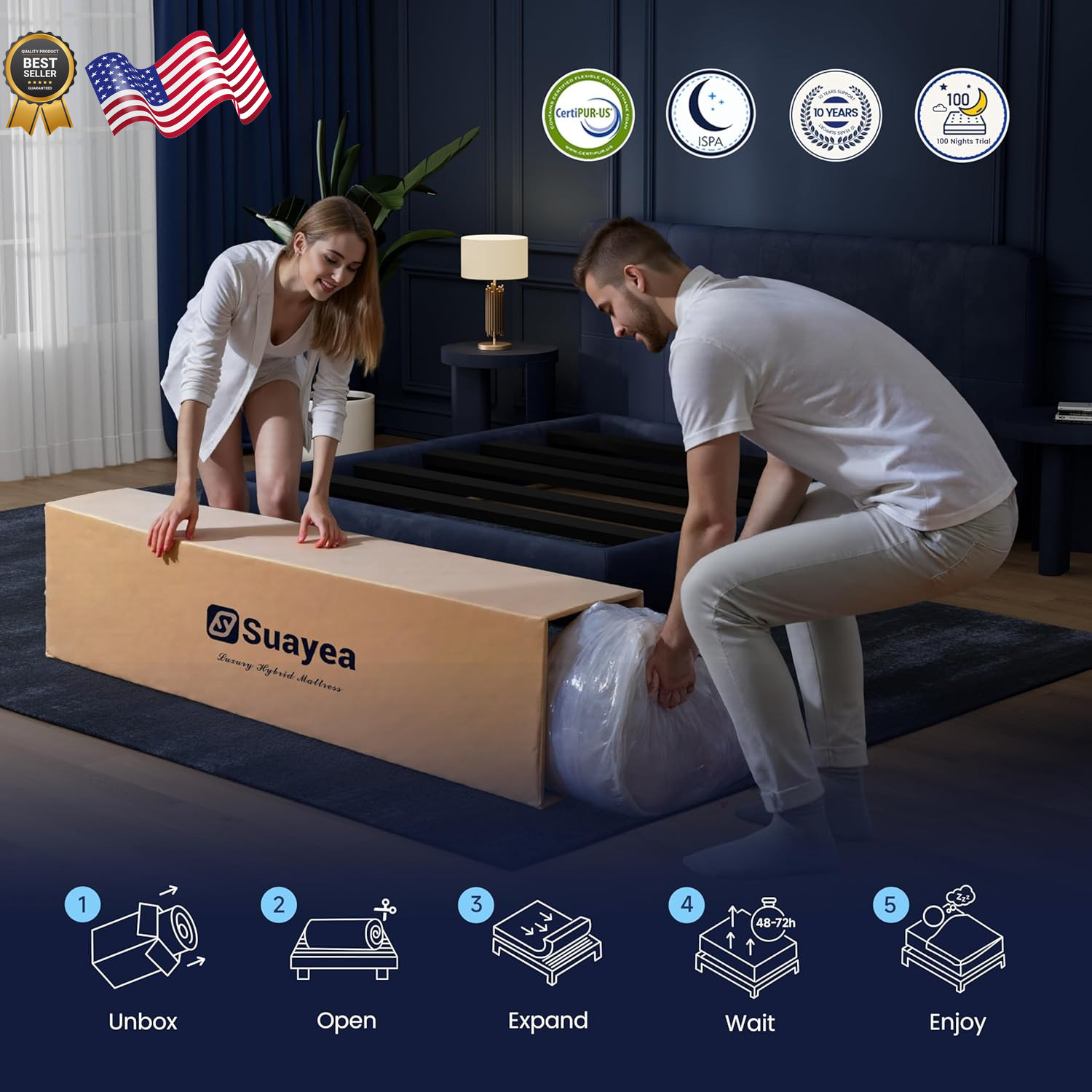14″ Cal King Mattress in a Box Medium Pocket Spring & Gel Foam Comfort