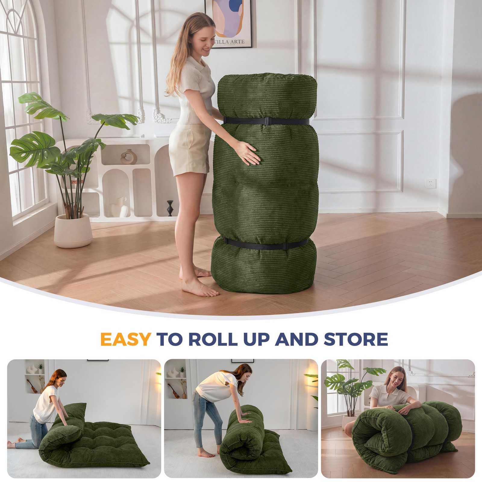 6″ Japanese Floor Mattress, Foldable Futon Mattress Full Size, Tufted Roll Up…