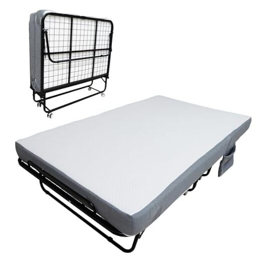 Folding Bed with Mattress Portable Rollaway Bed with 5″ Memory 75″ x 45″ Black