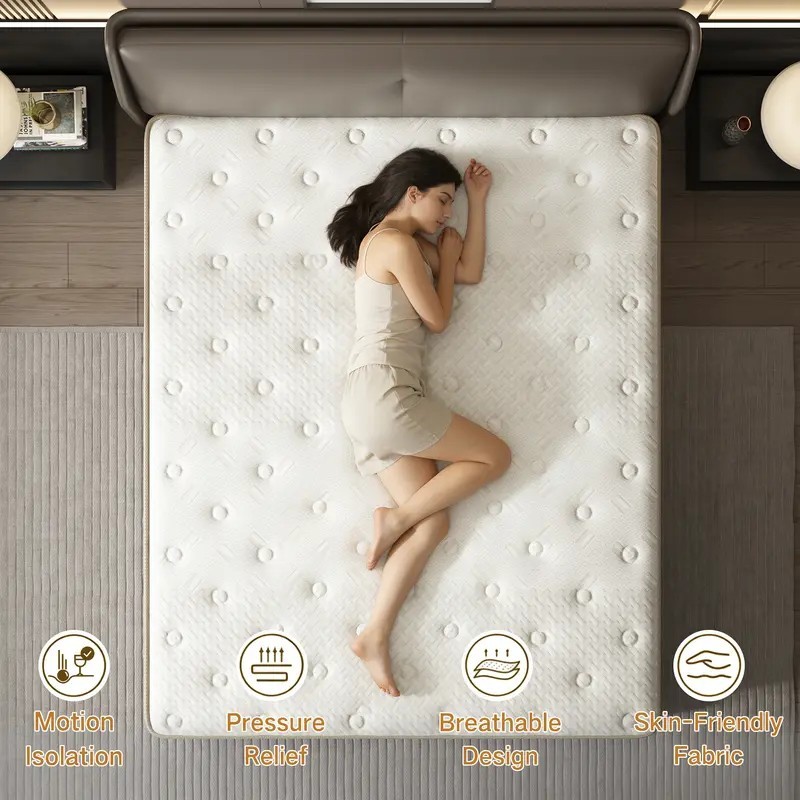 14 in Twin Hybrid Mattress Cooling Gel Memory Foam Pocket Spring Bed Box Beige