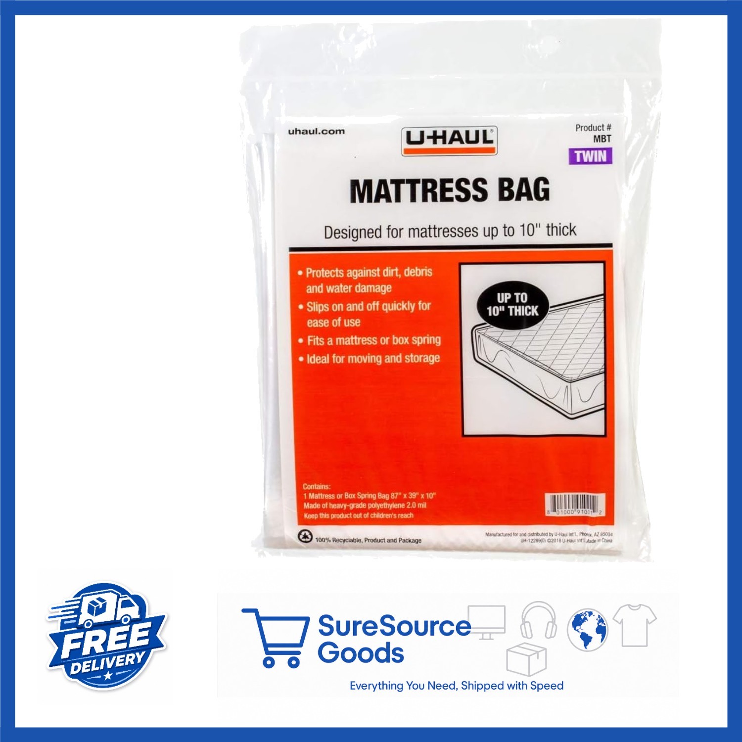 Clear Mattress Bag for Standard Twin Box Spring Moving Storage 87″ x 39″